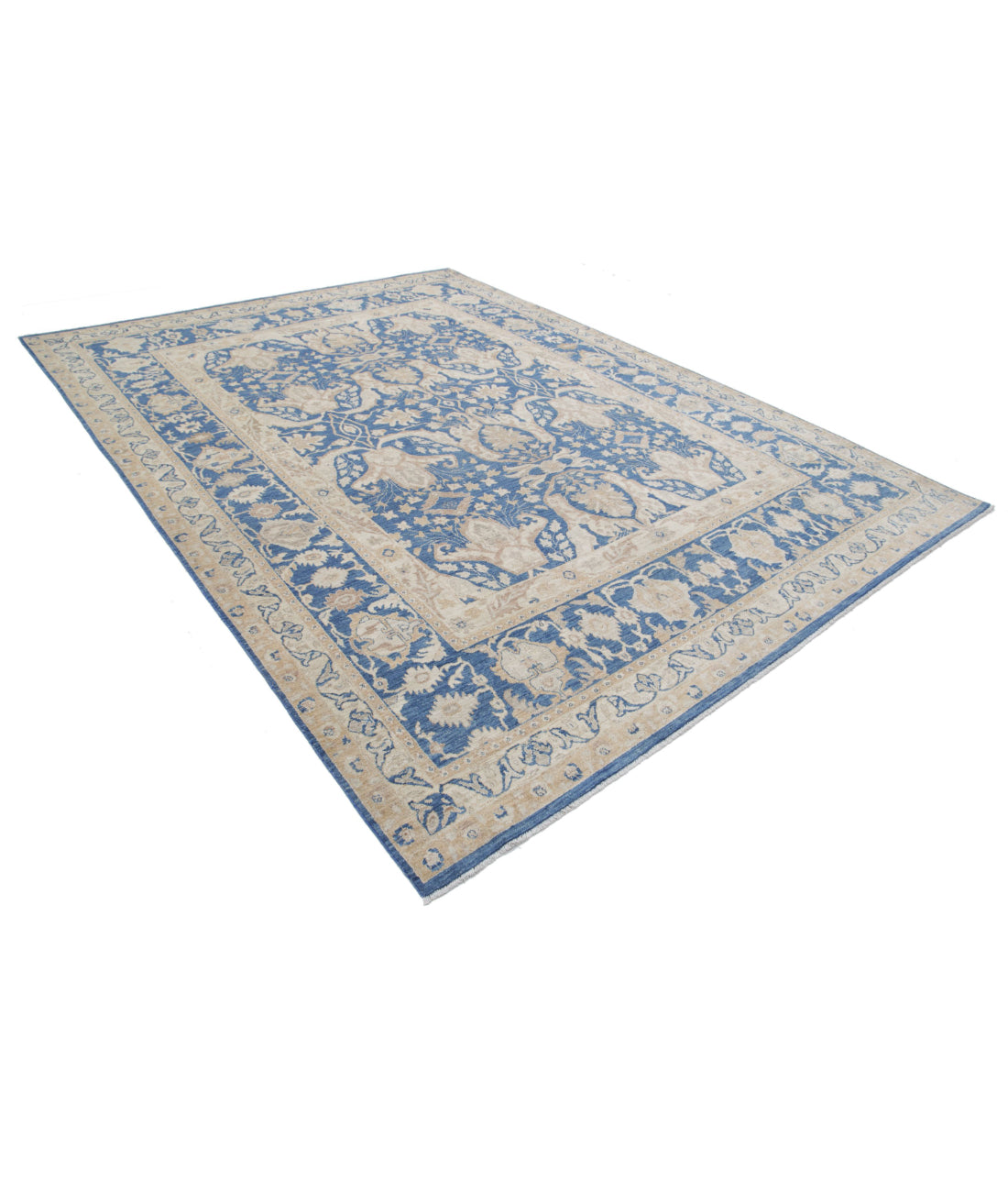 Hand Knotted Fine Ziegler Wool Rug - 8'6'' x 11'7'' 8'6'' x 11'7'' (255 X 348) / Blue / Ivory