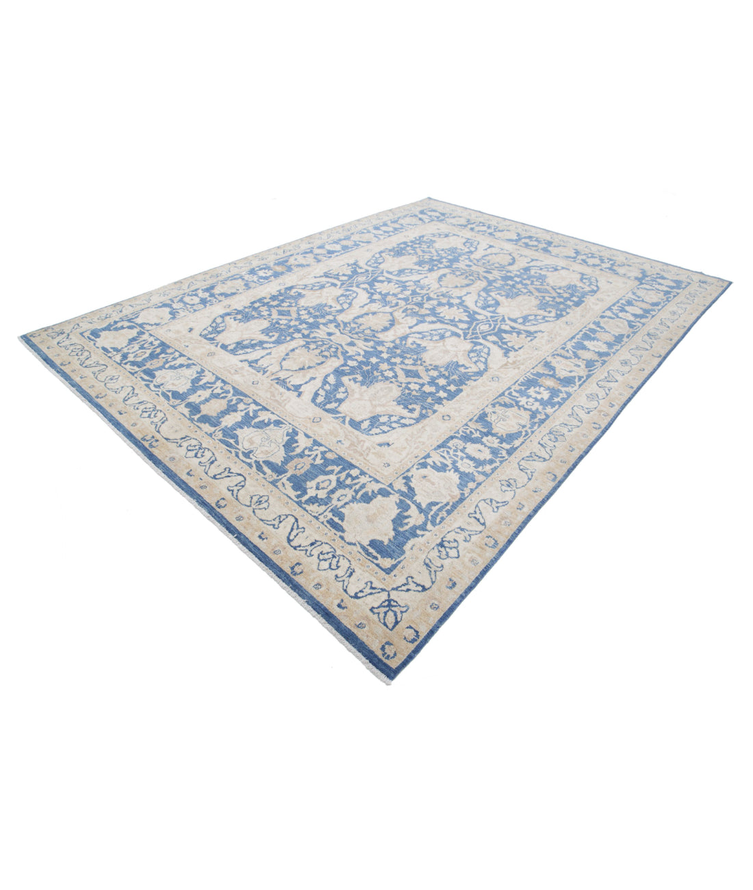 Hand Knotted Fine Ziegler Wool Rug - 8'6'' x 11'7'' 8'6'' x 11'7'' (255 X 348) / Blue / Ivory