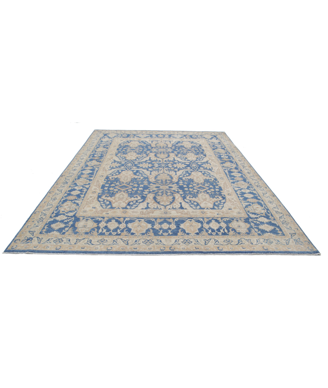 Hand Knotted Fine Ziegler Wool Rug - 8'6'' x 11'7'' 8'6'' x 11'7'' (255 X 348) / Blue / Ivory