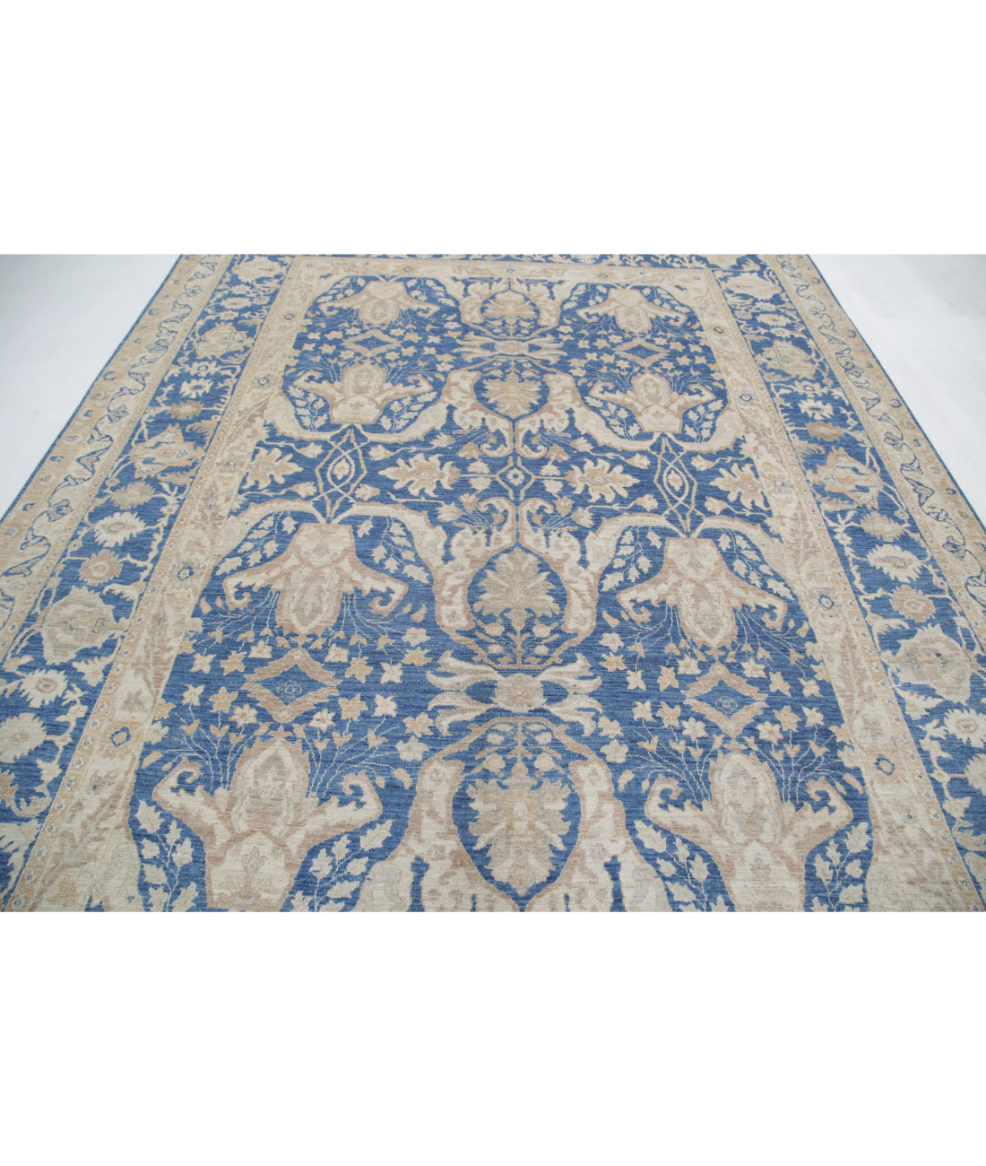 Hand Knotted Fine Ziegler Wool Rug - 8'6'' x 11'7'' 8'6'' x 11'7'' (255 X 348) / Blue / Ivory