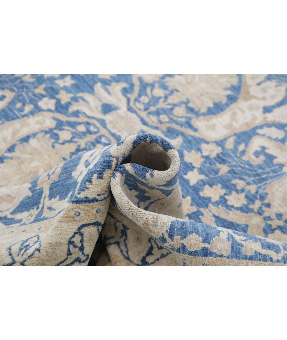 Hand Knotted Fine Ziegler Wool Rug - 8'6'' x 11'7'' 8'6'' x 11'7'' (255 X 348) / Blue / Ivory