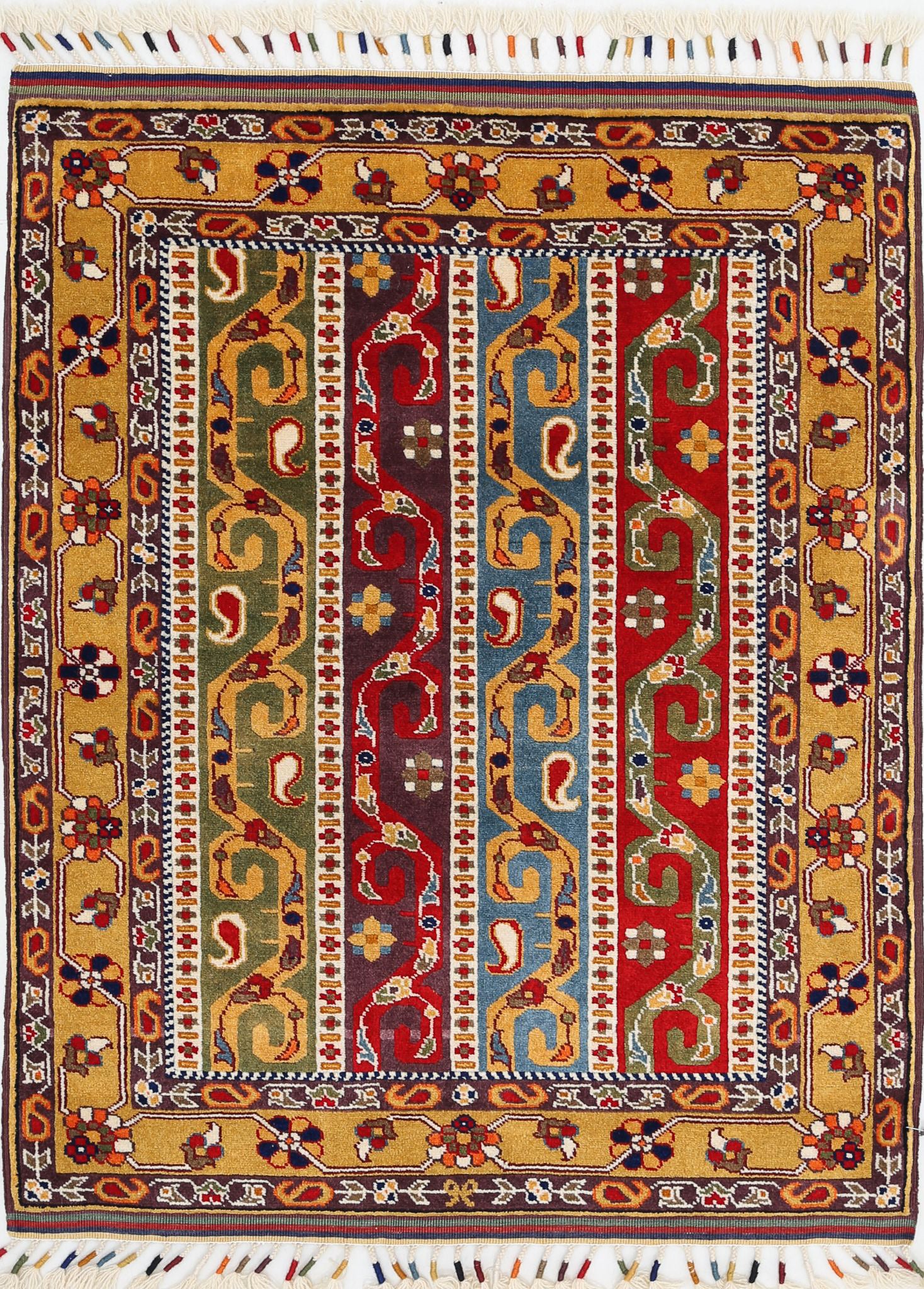 Hand Knotted Shaal Wool Rug - 3'1'' x 4'2''