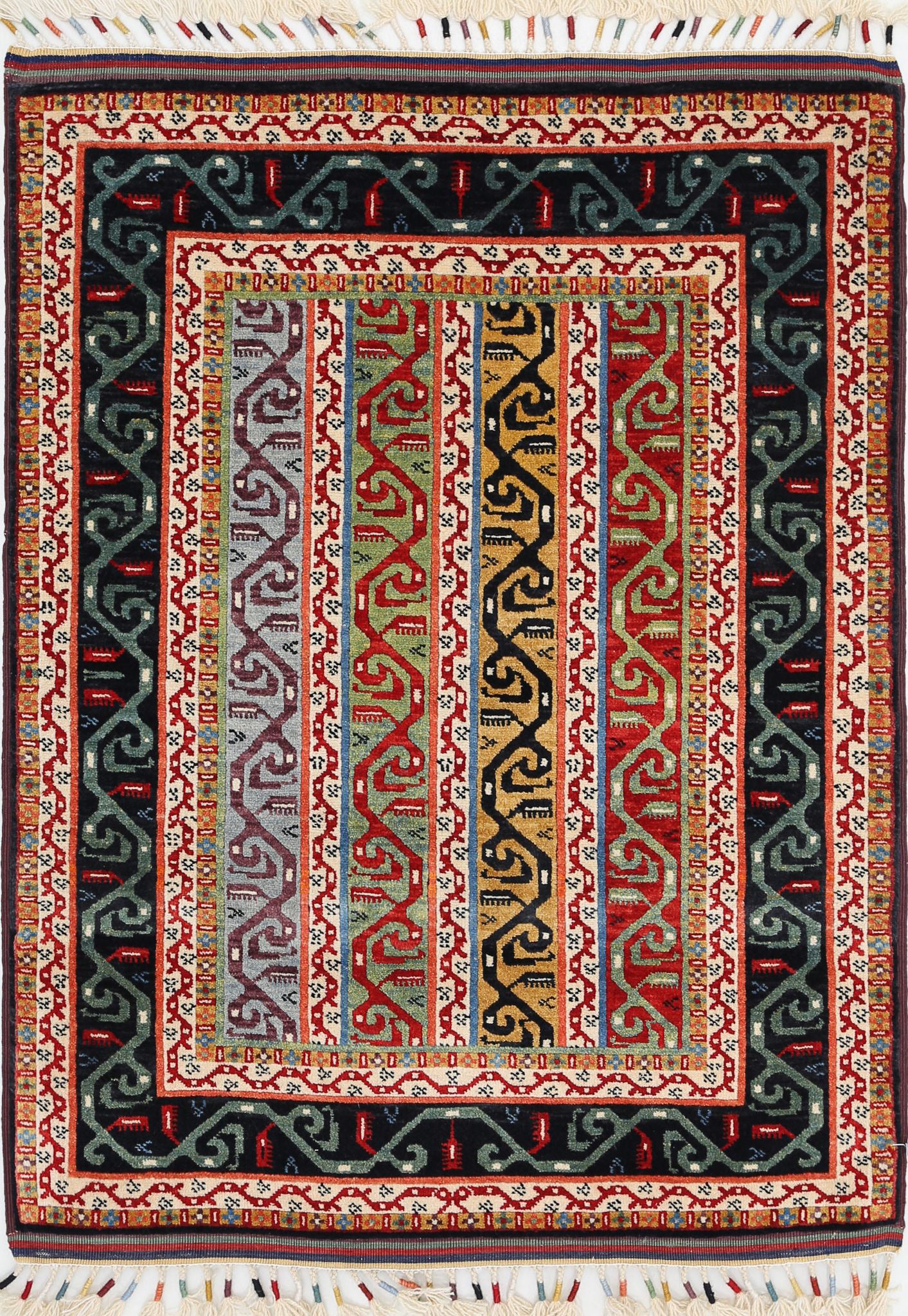 Hand Knotted Shaal Wool Rug - 3'2'' x 4'5''