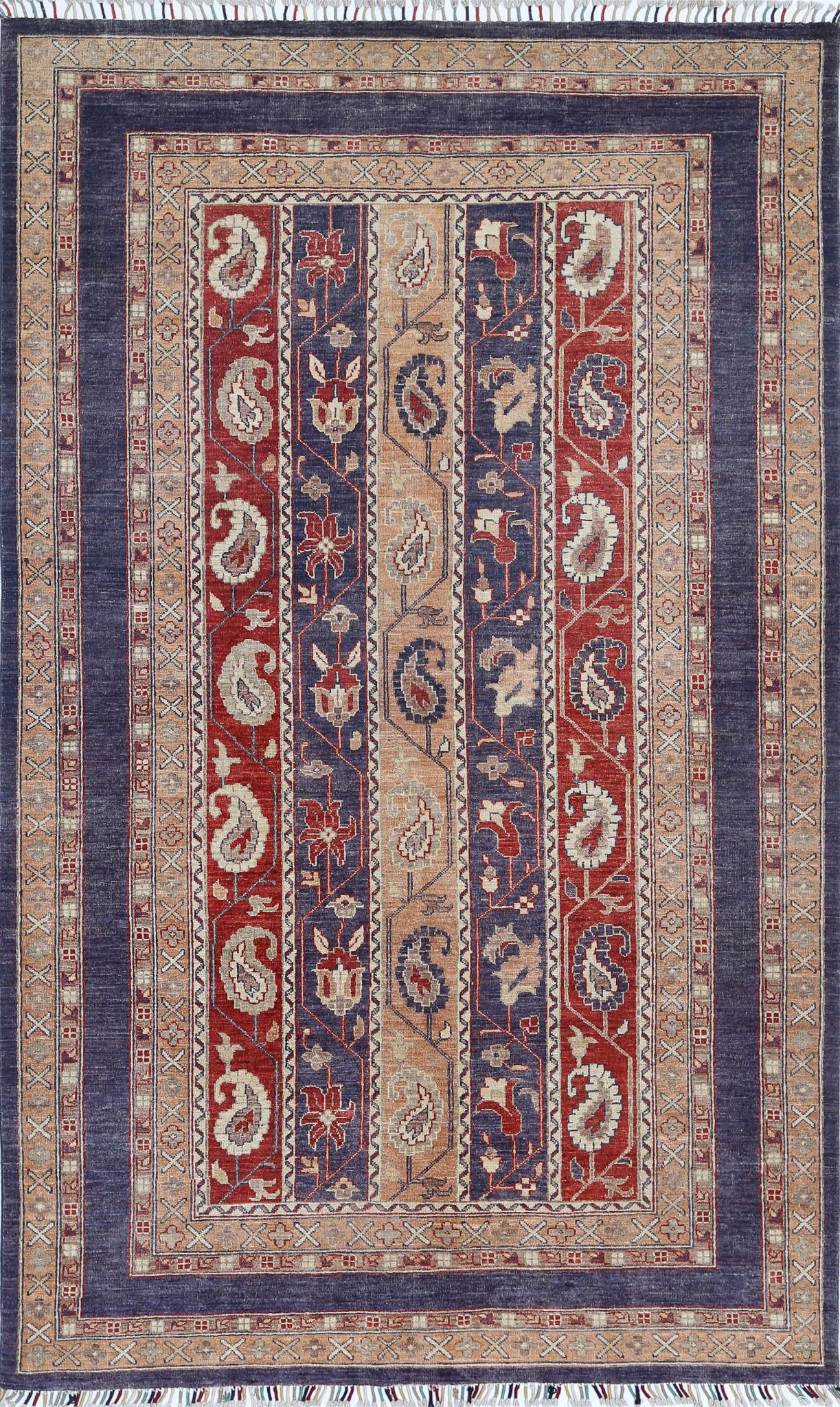 Hand Knotted Shaal Wool Rug - 5'8'' x 9'2''