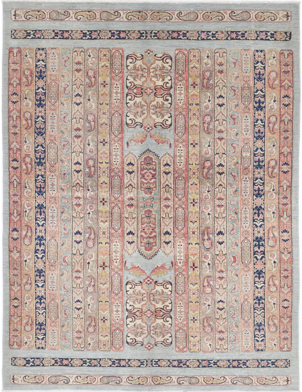 Hand Knotted Shaal Farhan Wool Rug - 5'6'' x 7'4''