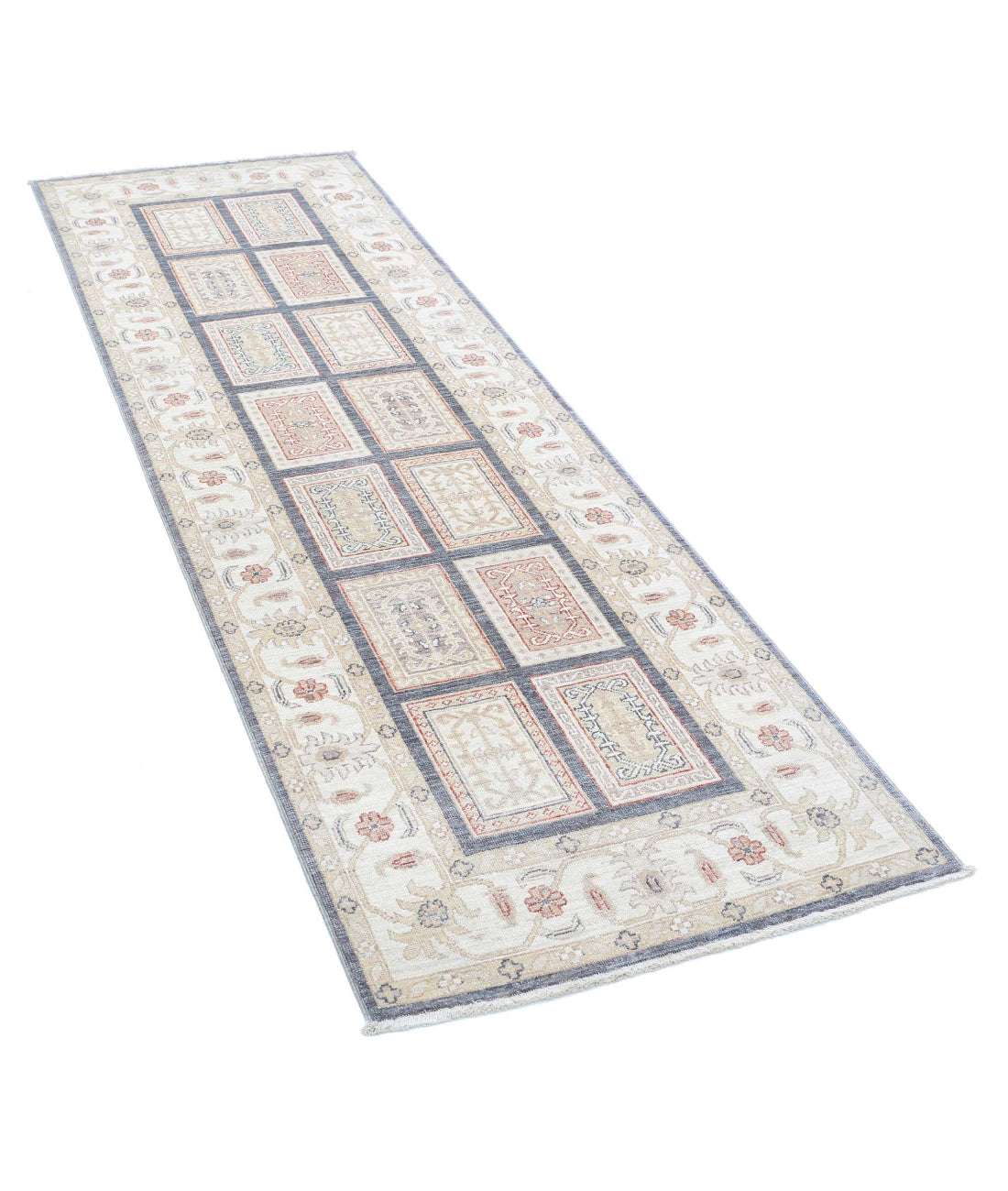 Hand Knotted Bakhtiari Wool Rug - 2'7'' x 8'1'' 2'7'' x 8'1'' (78 X 243) / Grey / Ivory