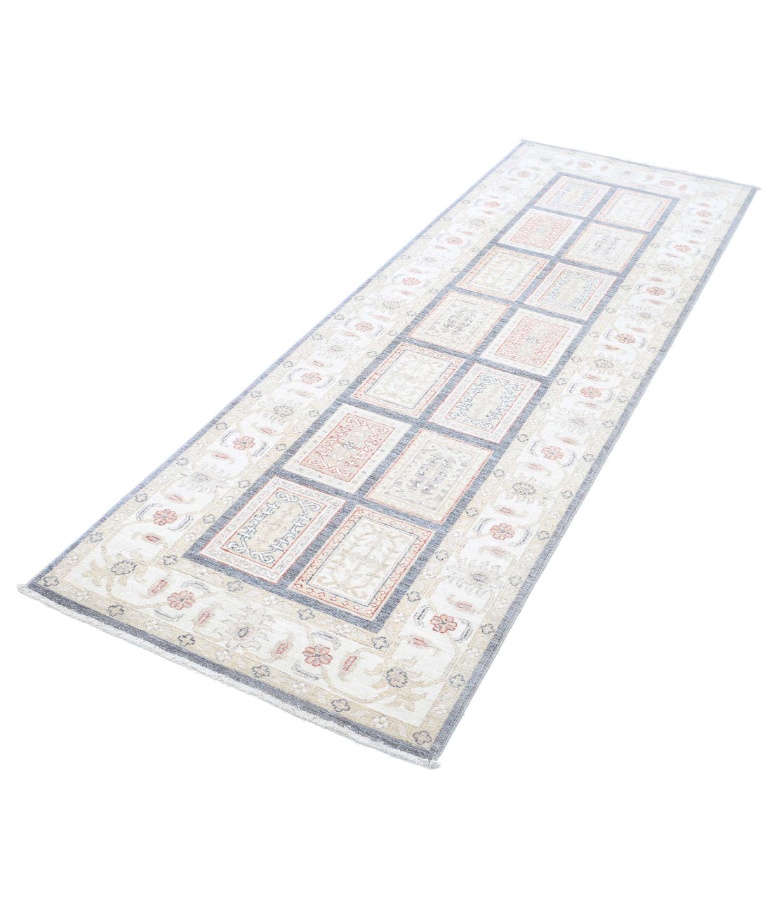 Hand Knotted Bakhtiari Wool Rug - 2'7'' x 8'1'' 2'7'' x 8'1'' (78 X 243) / Grey / Ivory