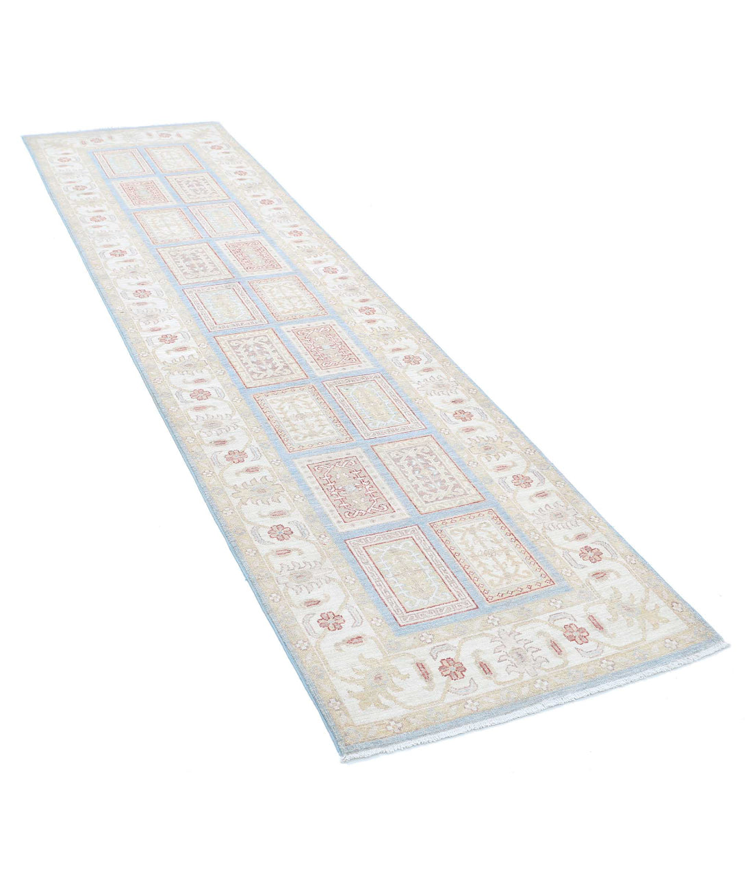 Hand Knotted Bakhtiari Wool Rug - 2'8'' x 9'10'' 2'8'' x 9'10'' (80 X 295) / Blue / Ivory