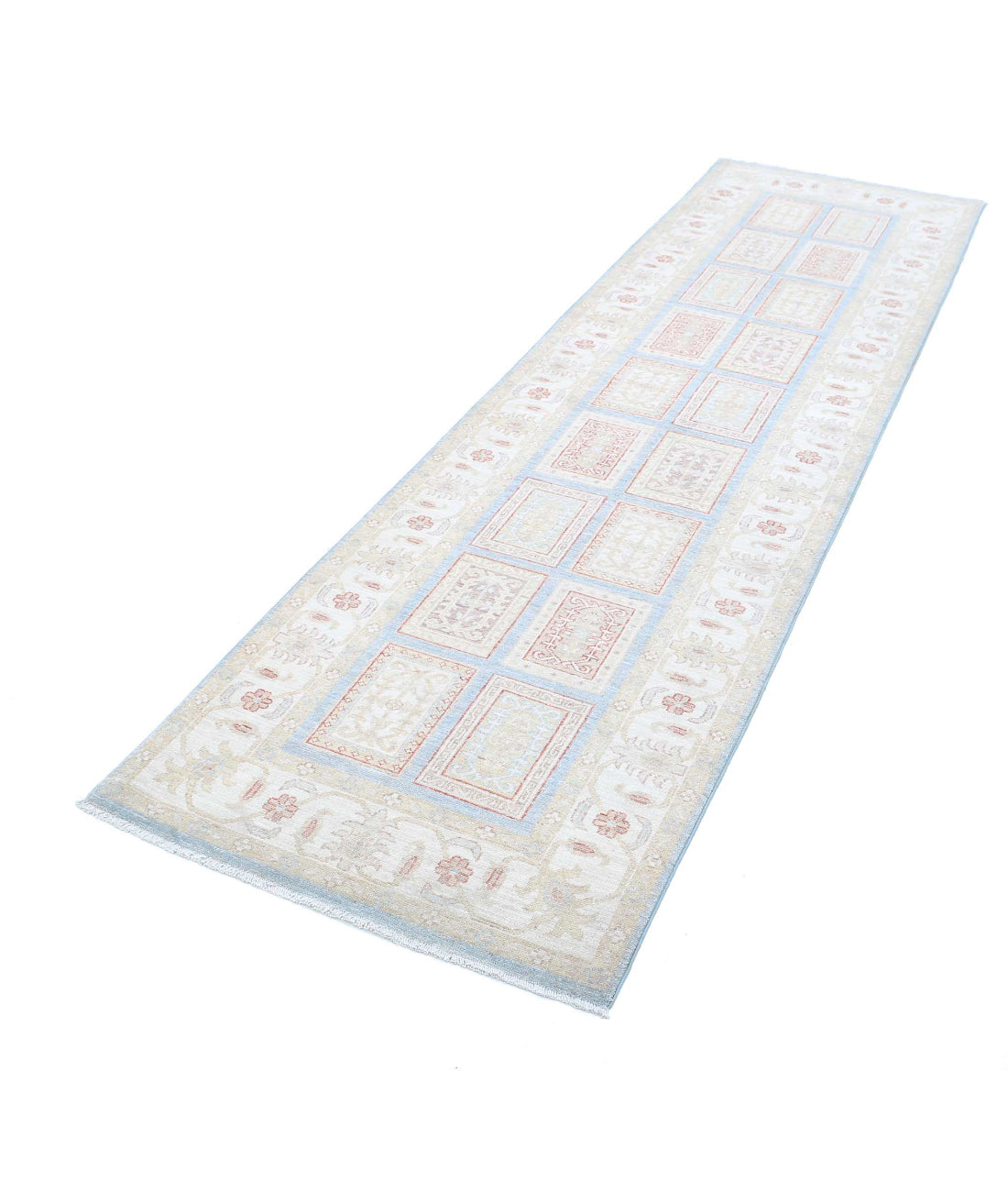 Hand Knotted Bakhtiari Wool Rug - 2'8'' x 9'10'' 2'8'' x 9'10'' (80 X 295) / Blue / Ivory