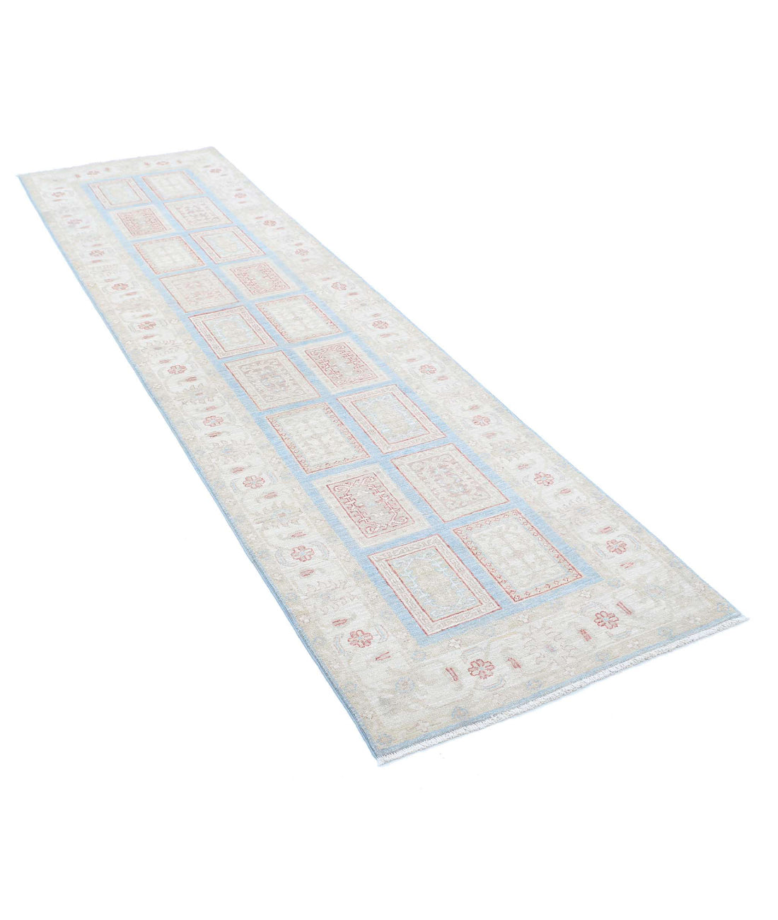 Hand Knotted Bakhtiari Wool Rug - 2'8'' x 9'6'' 2'8'' x 9'6'' (80 X 285) / Blue / Ivory