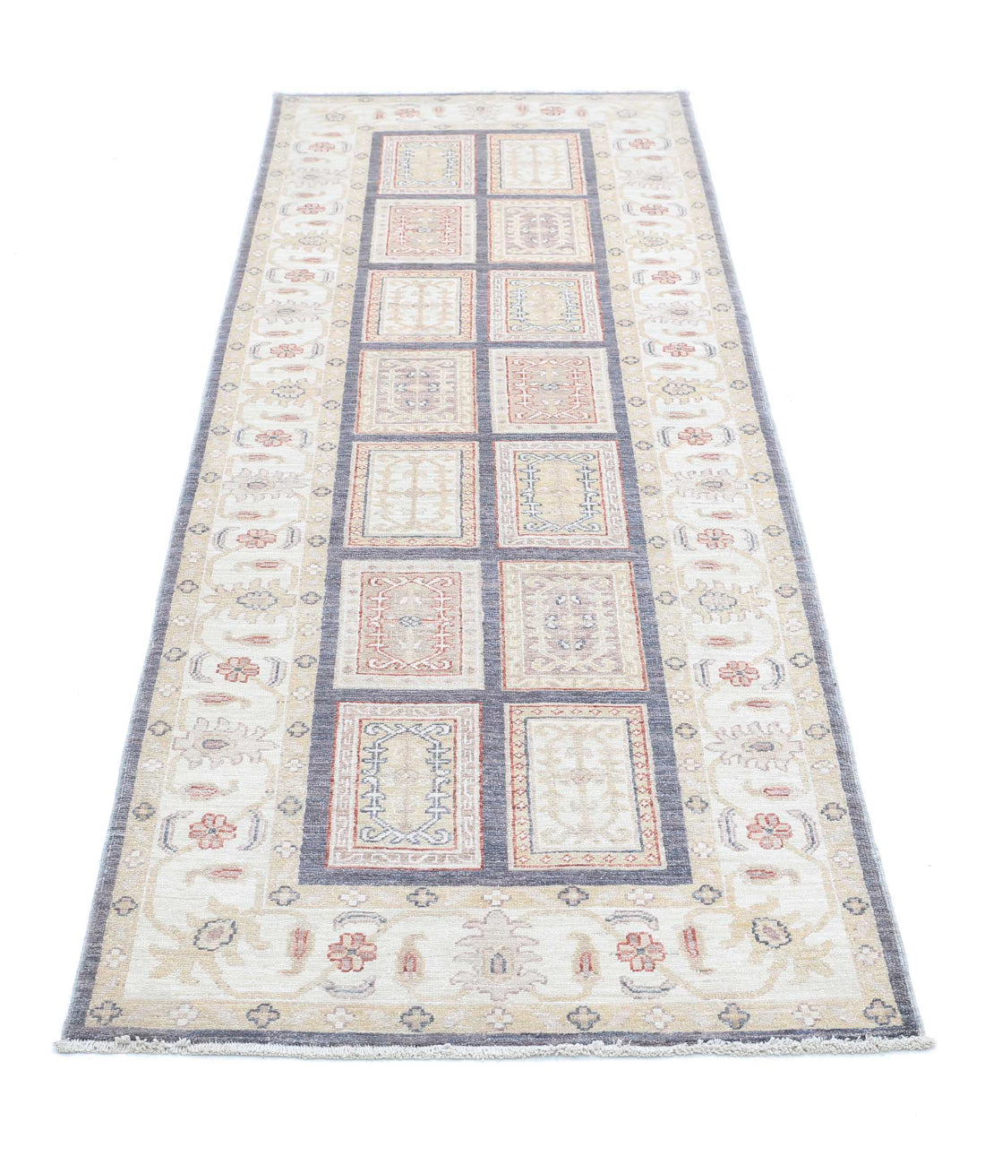 Hand Knotted Bakhtiari Wool Rug - 2'8'' x 8'3'' 2'8'' x 8'3'' (80 X 248) / Grey / Ivory