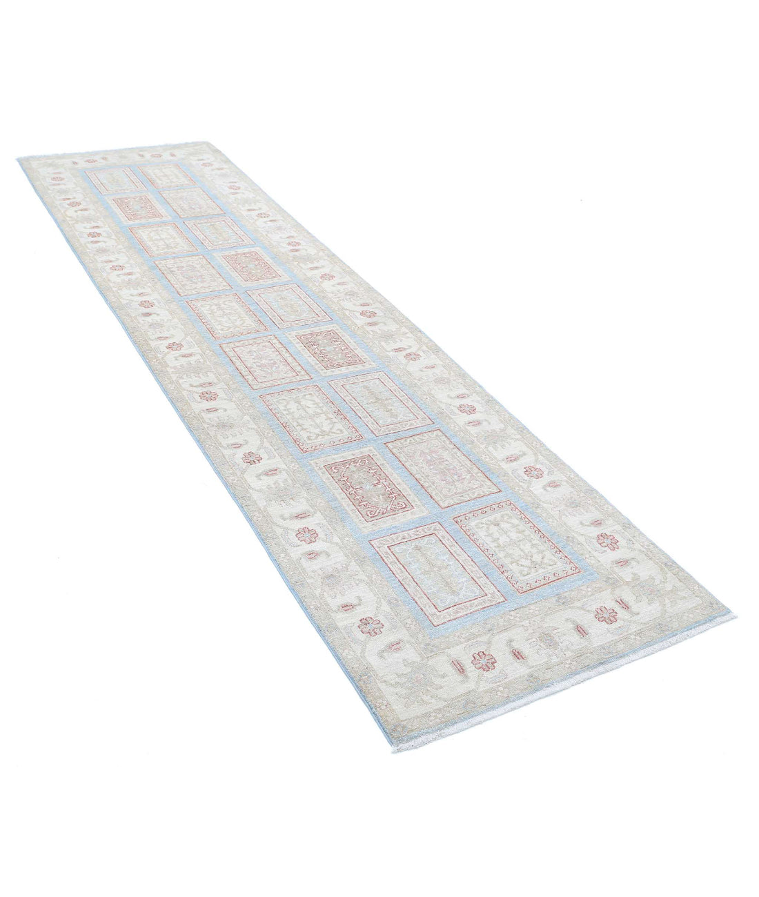 Hand Knotted Bakhtiari Wool Rug - 2'9'' x 10'0'' 2'9'' x 10'0'' (83 X 300) / Blue / Ivory