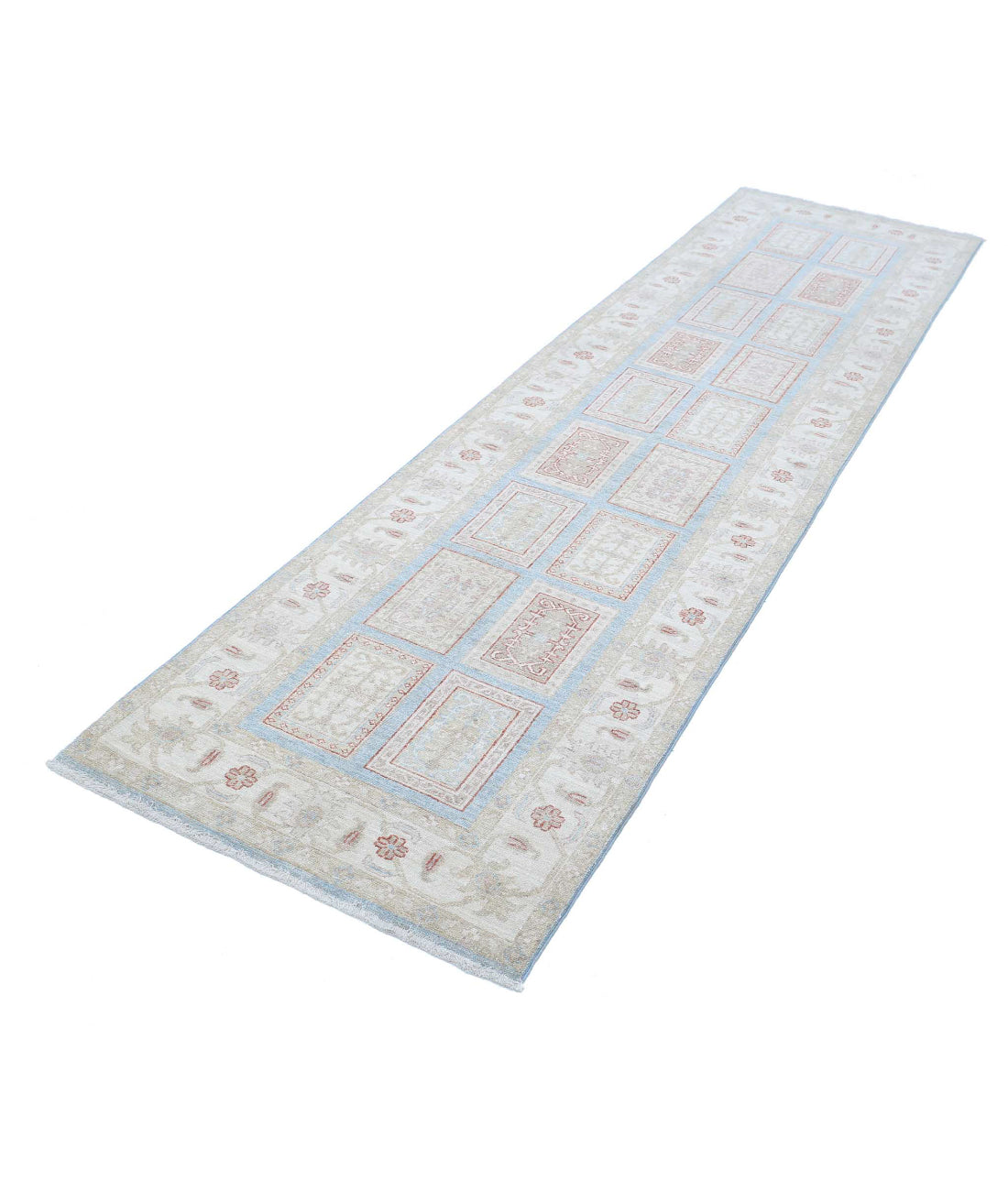 Hand Knotted Bakhtiari Wool Rug - 2'9'' x 10'0'' 2'9'' x 10'0'' (83 X 300) / Blue / Ivory