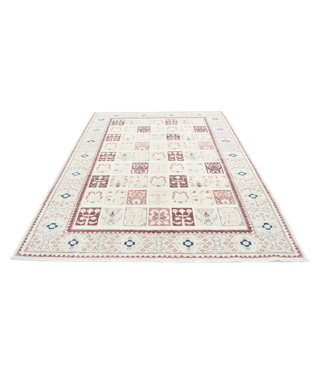 Hand Knotted Bakhtiari Wool Rug - 6'7'' x 9'10'' 6'7'' x 9'10'' (198 X 295) / Ivory / Grey