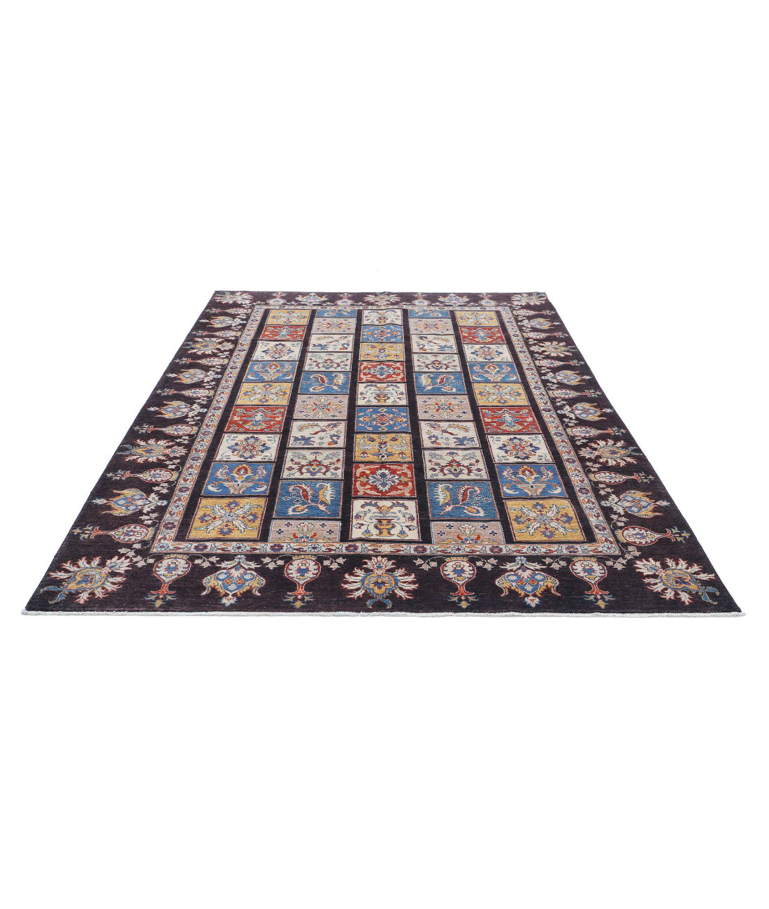 Hand Knotted Bakhtiari Wool Rug - 6'5'' x 9'8'' 6'5'' x 9'8'' (193 X 290) / Brown / Blue