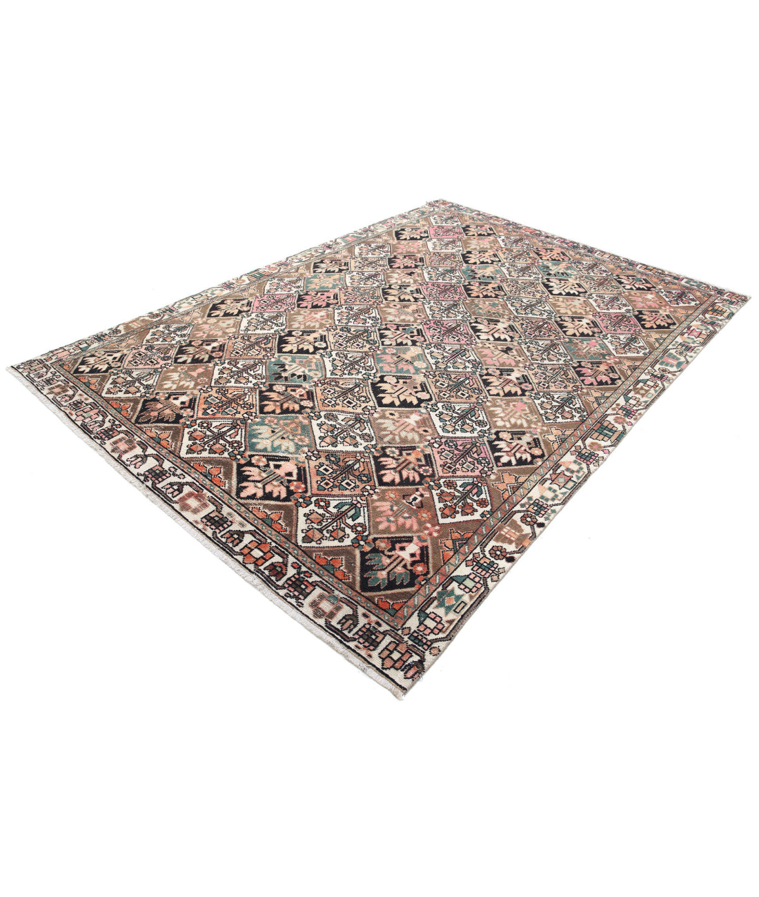 Hand Knotted Vintage Persian Bakhtiari Wool Rug - 6'7'' x 9'6'' 6'7'' x 9'6'' (198 X 285) / Brown / Ivory