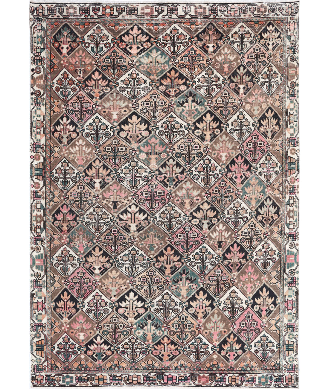 Hand Knotted Vintage Persian Bakhtiari Wool Rug - 6&#39;7&#39;&#39; x 9&#39;6&#39;&#39; 6&#39;7&#39;&#39; x 9&#39;6&#39;&#39; (198 X 285) / Brown / Ivory
