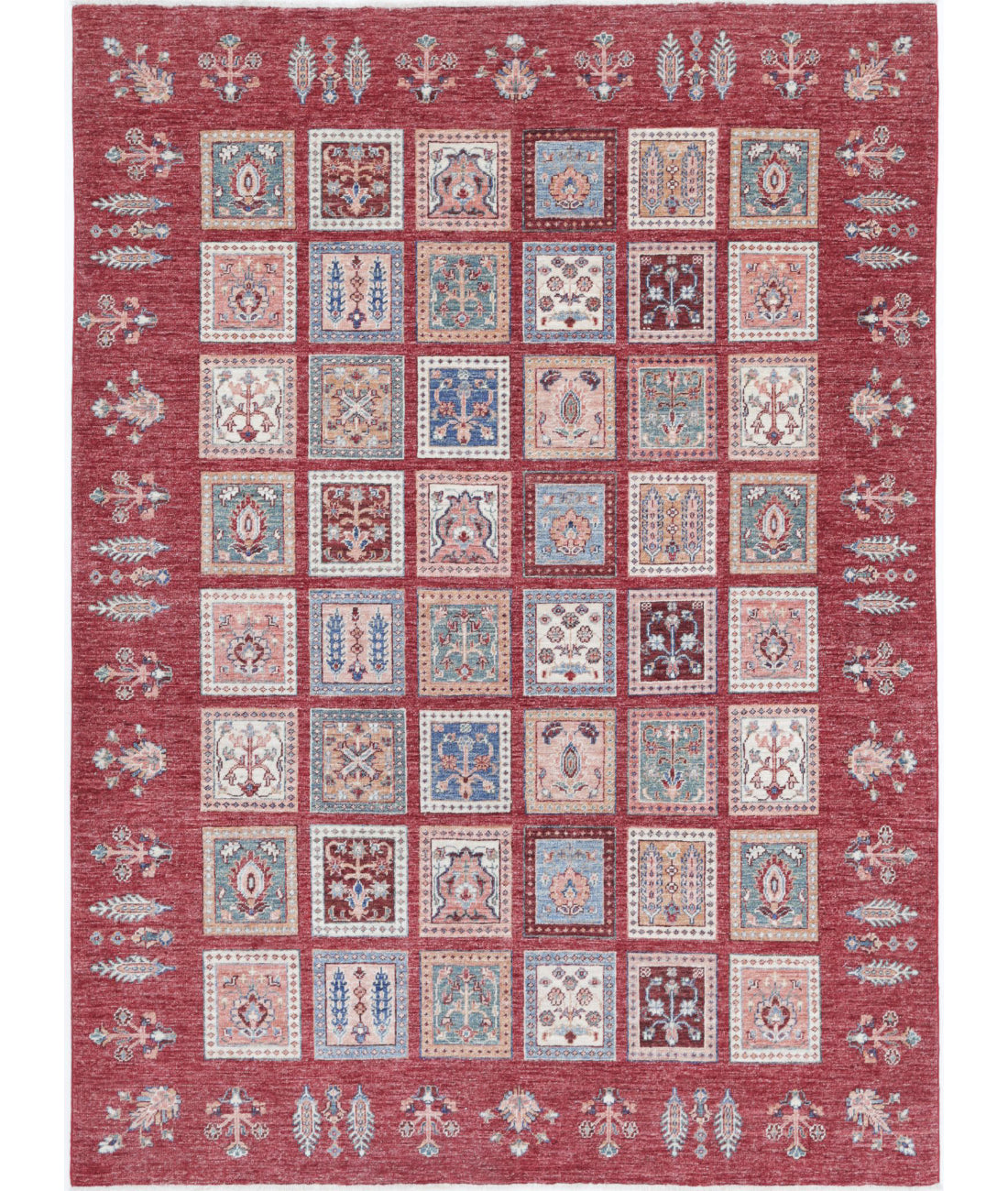 Hand Knotted Bakhtiari Wool Rug - 5'7'' x 7'8'' 5'7'' x 7'8'' (168 X 230) / Red / Red