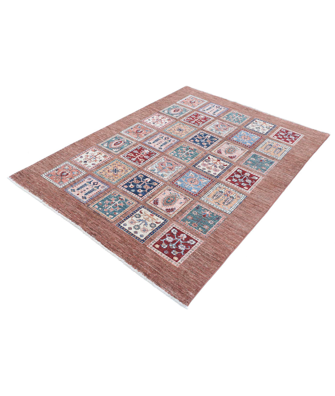 Hand Knotted Bakhtiari Wool Rug - 4'10'' x 6'6'' 4'10'' x 6'6'' (145 X 195) / Brown / Brown