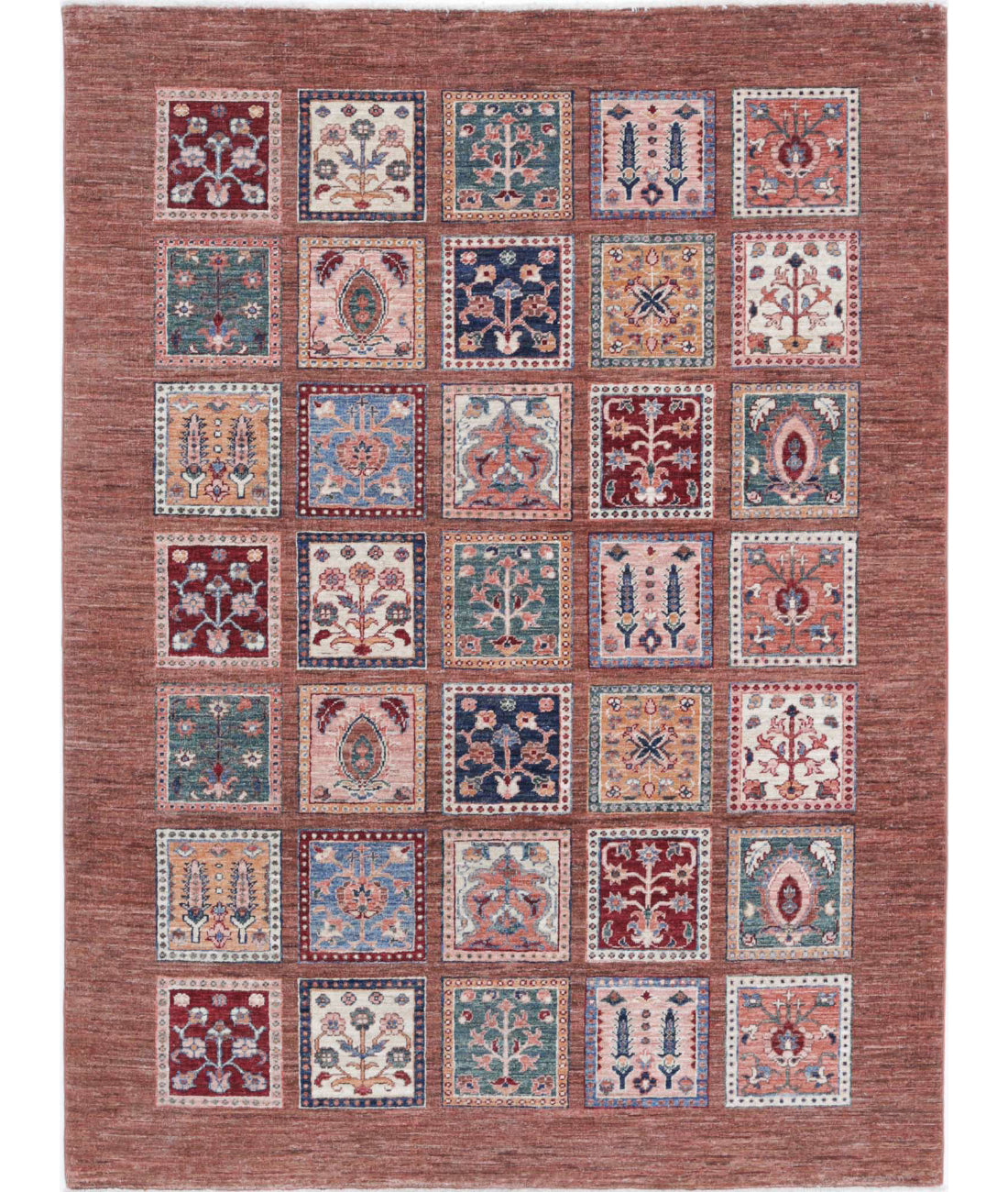 Hand Knotted Bakhtiari Wool Rug - 4'10'' x 6'6'' 4'10'' x 6'6'' (145 X 195) / Brown / Brown