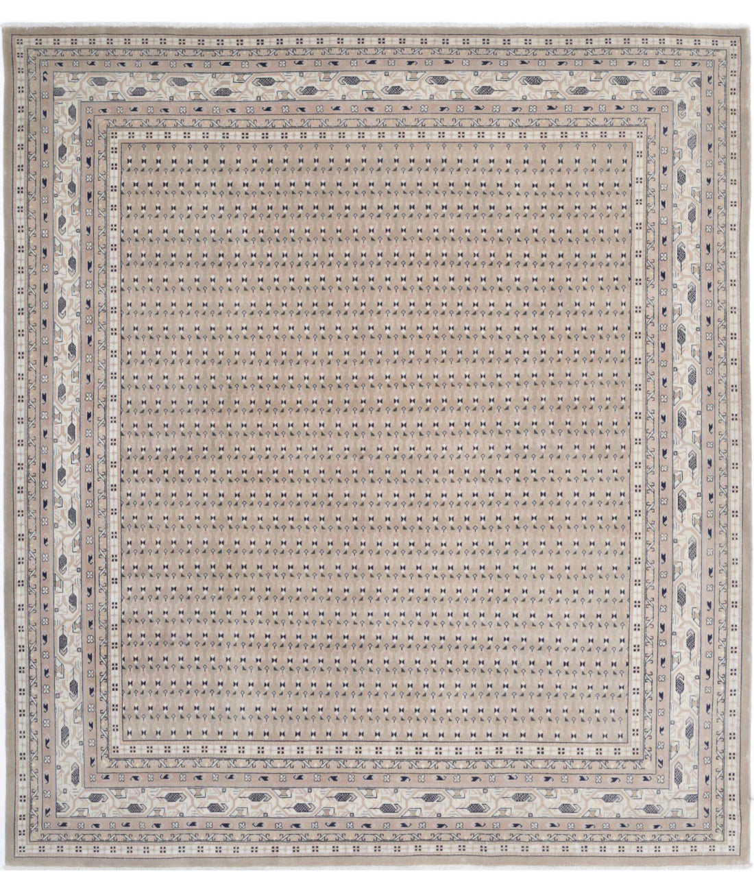 Hand Knotted Persian Mir Saraband Wool Rug - 7'8'' x 8'7'' 7'8'' x 8'7'' (230 X 258) / Taupe / Grey