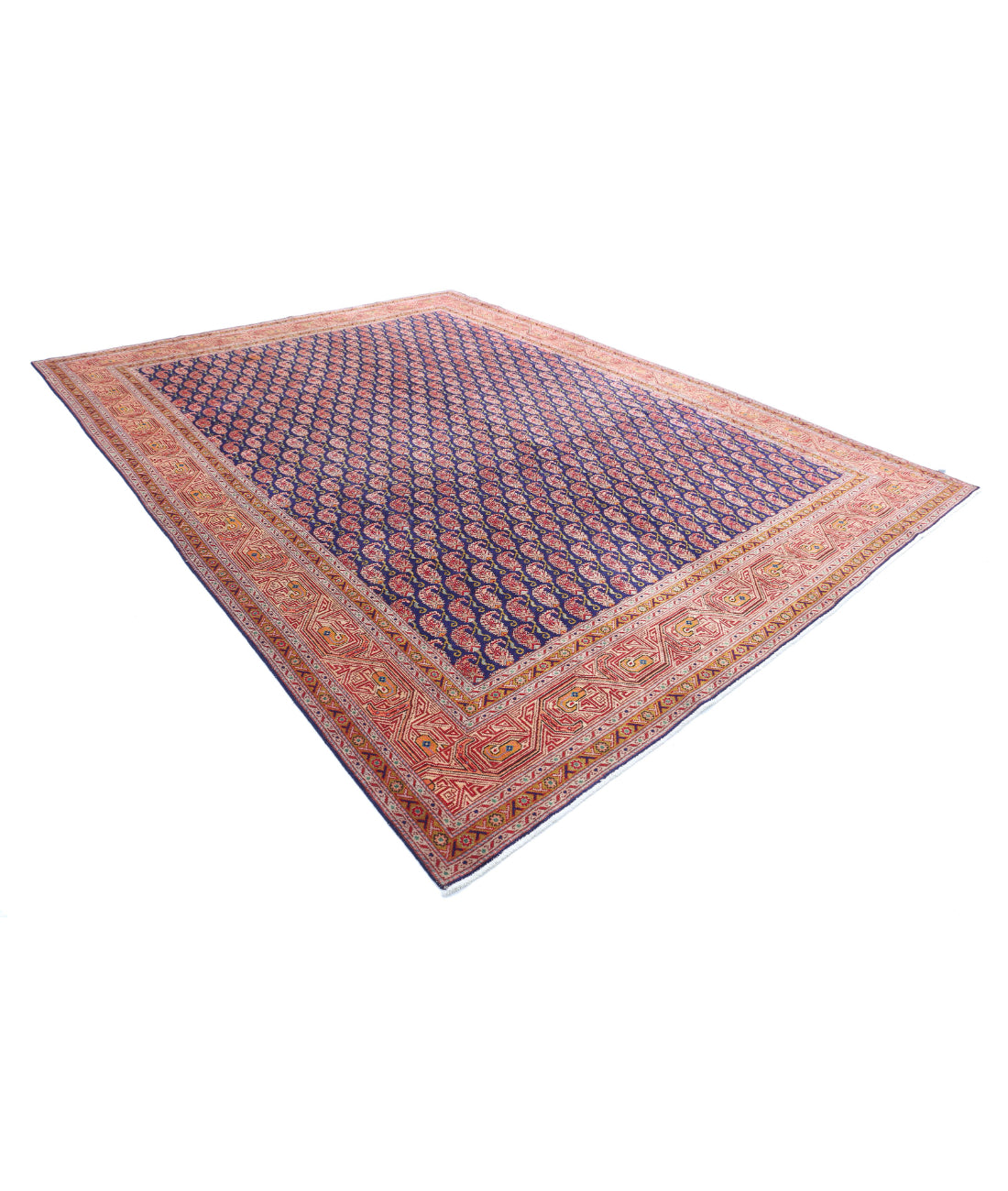 Hand Knotted Persian Mir Saraband Wool Rug - 9'10'' x 12'7'' 9'10'' x 12'7'' (295 X 378) / Blue / Red
