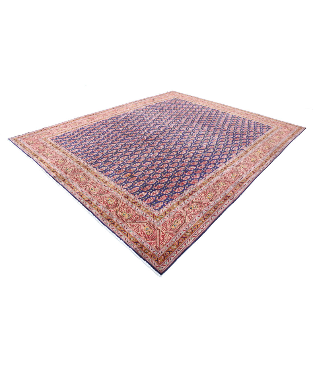 Hand Knotted Persian Mir Saraband Wool Rug - 9'10'' x 12'7'' 9'10'' x 12'7'' (295 X 378) / Blue / Red