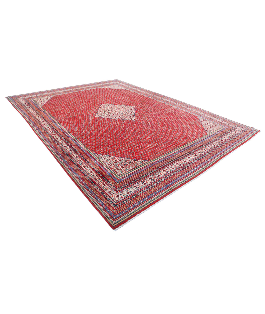 Hand Knotted Persian Mir Saraband Wool Rug - 10'2'' x 13'9'' 10'2'' x 13'9'' (305 X 413) / Red / Ivory