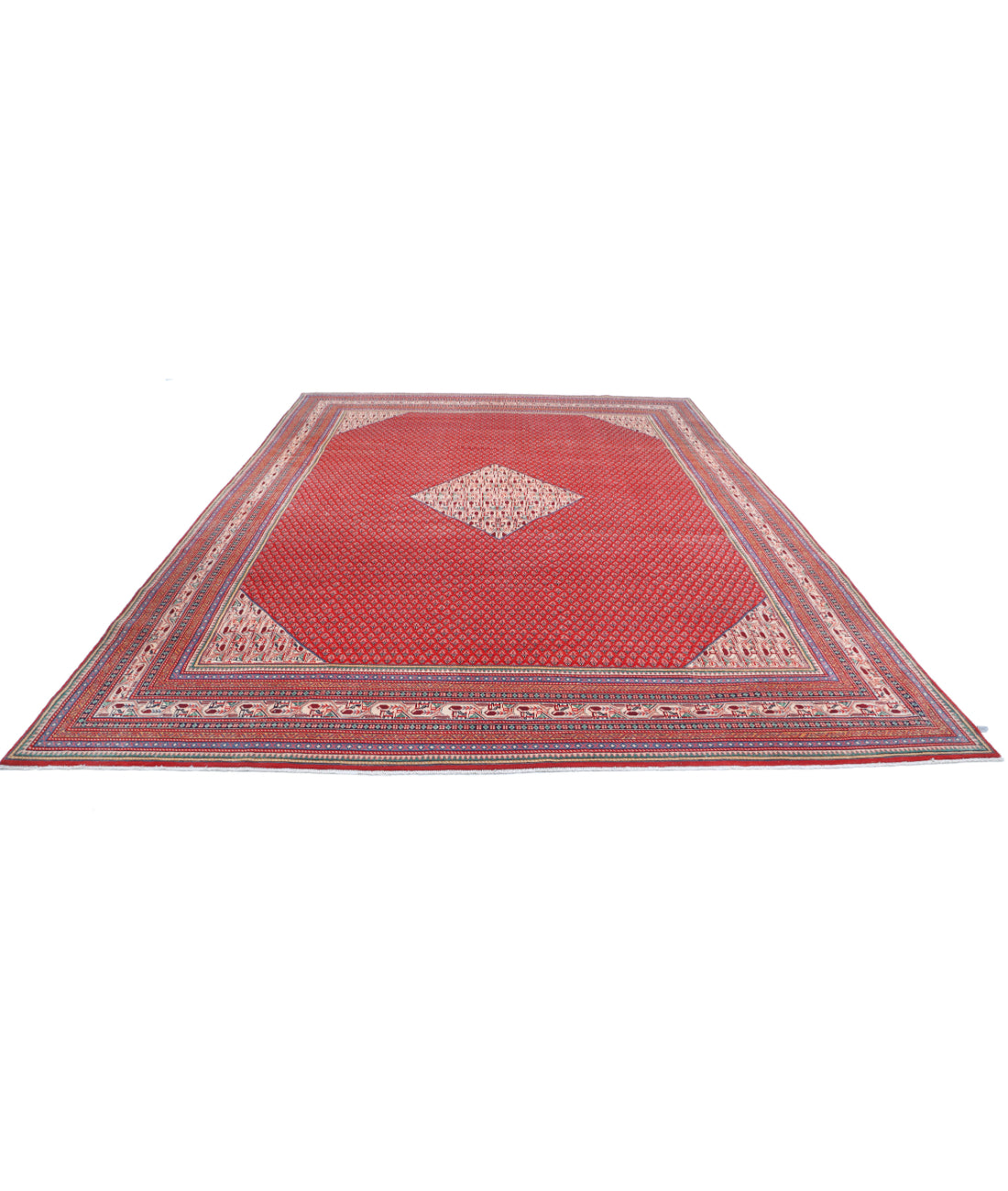 Hand Knotted Persian Mir Saraband Wool Rug - 10'2'' x 13'9'' 10'2'' x 13'9'' (305 X 413) / Red / Ivory