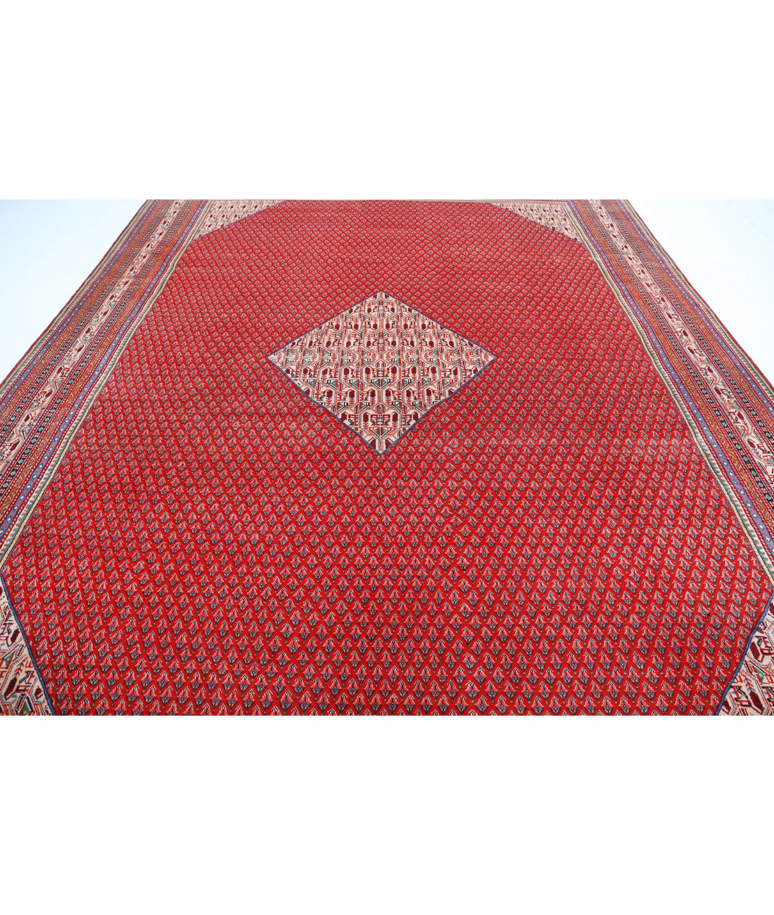 Hand Knotted Persian Mir Saraband Wool Rug - 10'2'' x 13'9'' 10'2'' x 13'9'' (305 X 413) / Red / Ivory