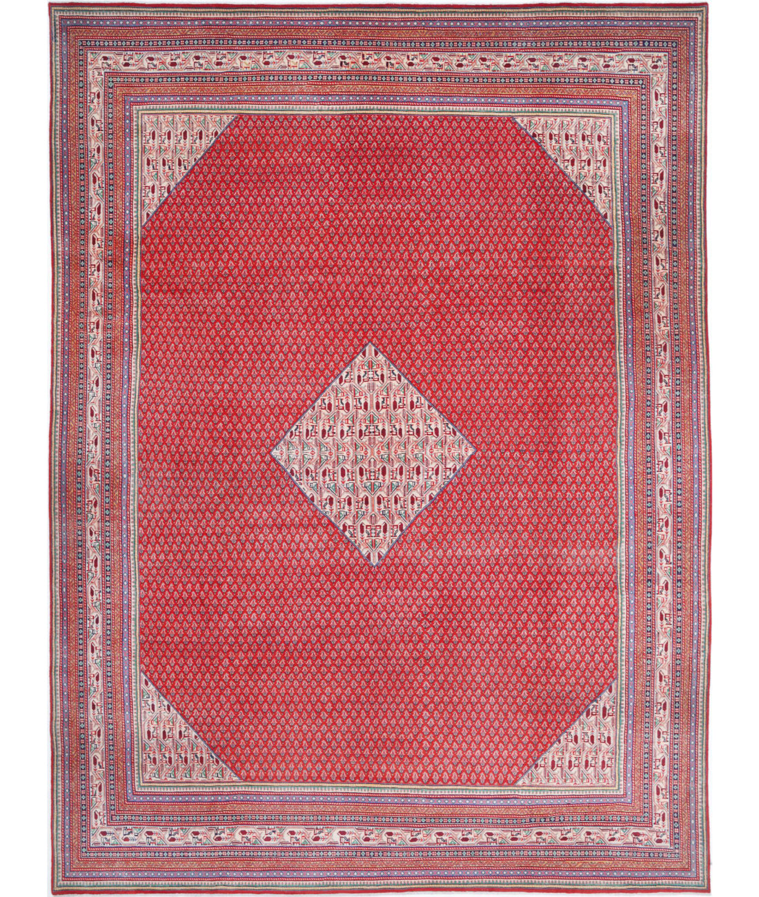 Hand Knotted Persian Mir Saraband Wool Rug - 10&#39;2&#39;&#39; x 13&#39;9&#39;&#39; 10&#39;2&#39;&#39; x 13&#39;9&#39;&#39; (305 X 413) / Red / Ivory