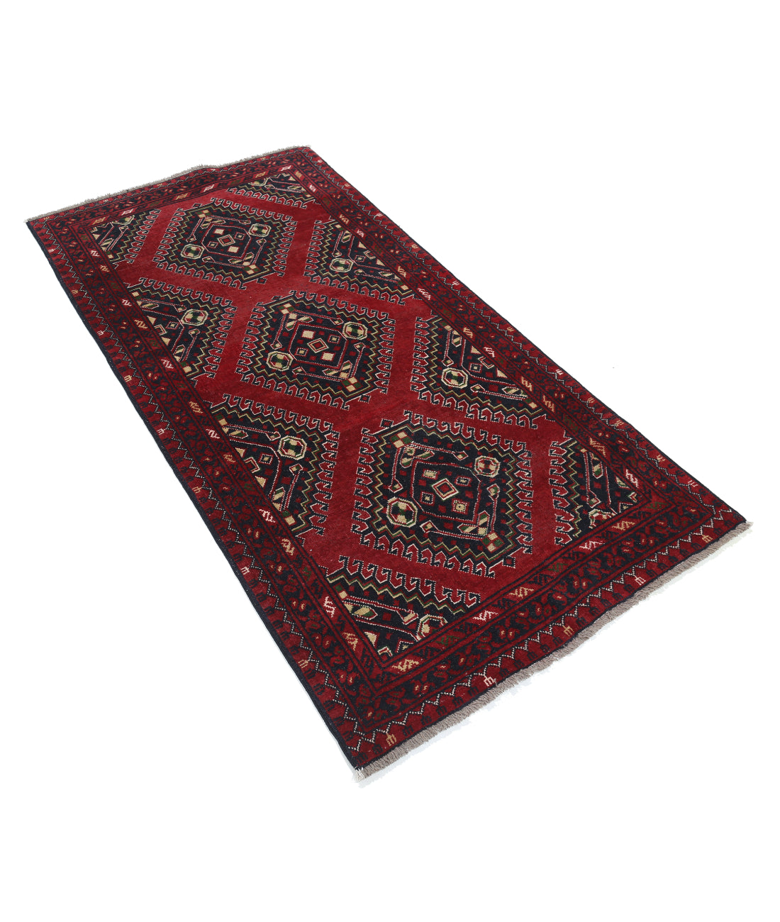Hand Knotted Afghan Baluch Wool Rug - 3'2'' x 6'5'' 3' 2" X 6' 5" (97 X 196) / Red / Blue