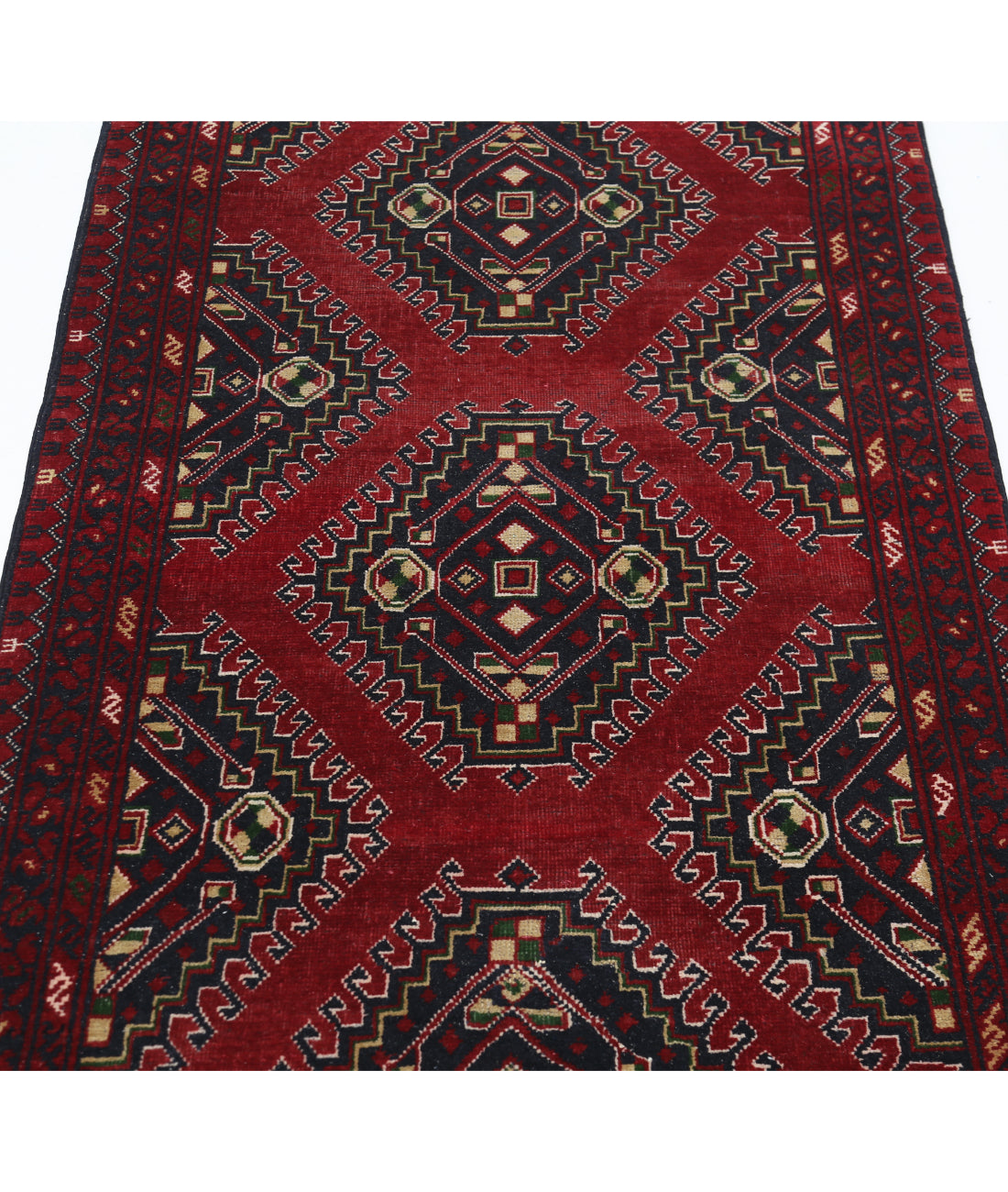 Hand Knotted Afghan Baluch Wool Rug - 3'2'' x 6'5'' 3' 2" X 6' 5" (97 X 196) / Red / Blue