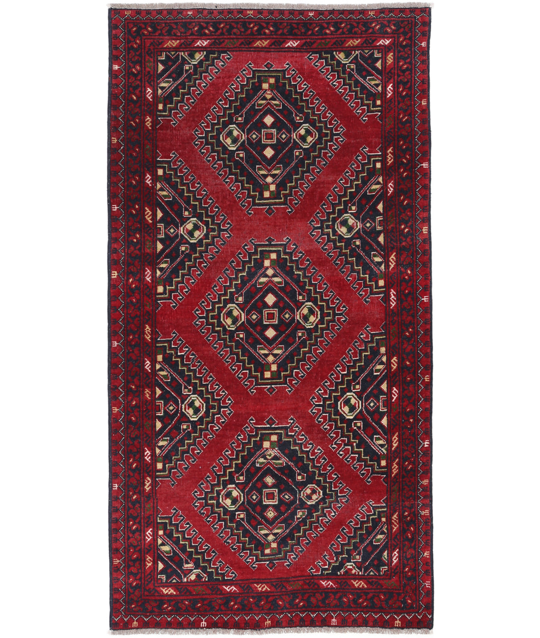Hand Knotted Afghan Baluch Wool Rug - 3'2'' x 6'5''