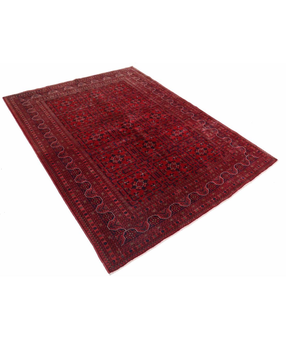 Hand Knotted Afghan Beljik Wool Rug - 5'7'' x 7'6'' 5' 7" X 7' 6" (170 X 229) / Red / Blue