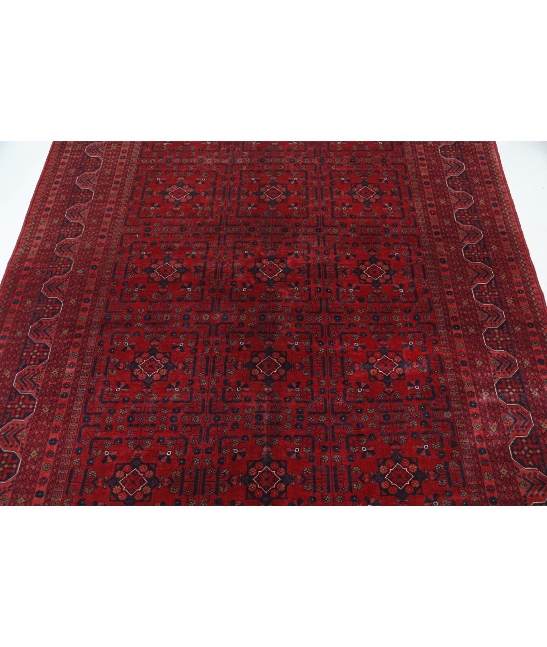 Hand Knotted Afghan Beljik Wool Rug - 5'7'' x 7'6'' 5' 7" X 7' 6" (170 X 229) / Red / Blue