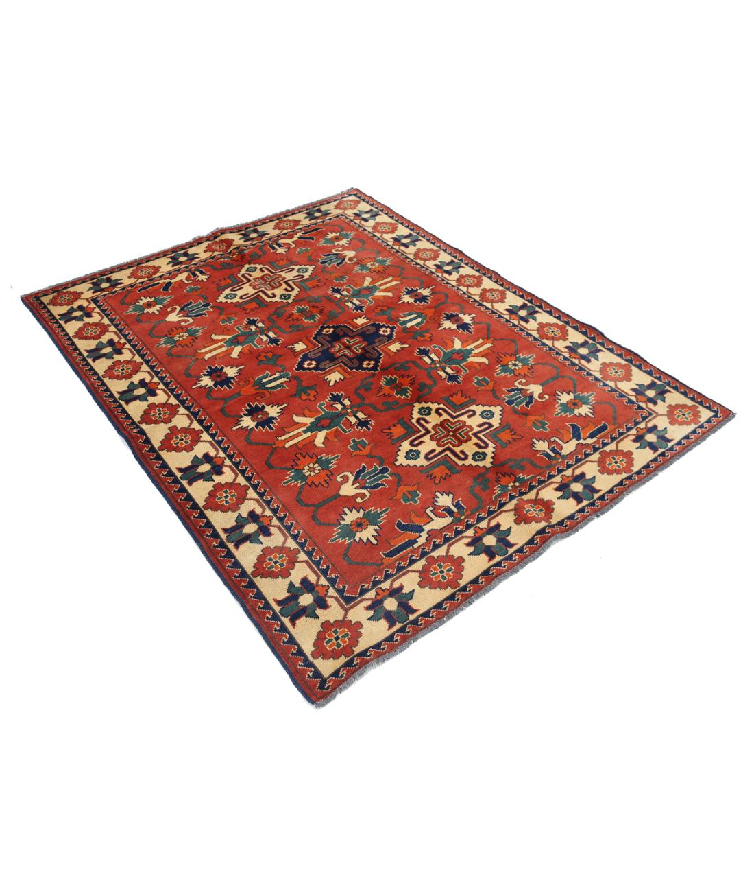 Hand Knotted Afghan Karghai Wool Rug - 4'10'' x 6'3'' 4' 10" X 6' 3" (147 X 191) / Rust / Beige