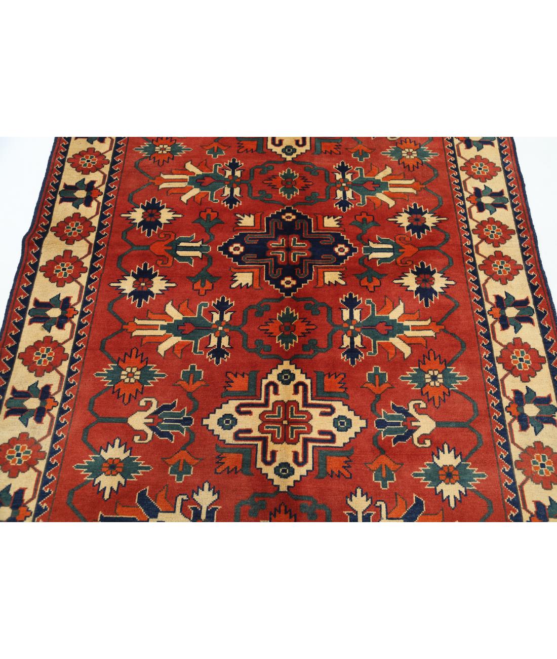 Hand Knotted Afghan Karghai Wool Rug - 4'10'' x 6'3'' 4' 10" X 6' 3" (147 X 191) / Rust / Beige