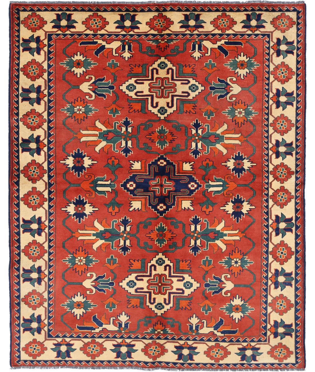 Hand Knotted Afghan Karghai Wool Rug - 4&#39;10&#39;&#39; x 6&#39;3&#39;&#39; 4&#39; 10&quot; X 6&#39; 3&quot; (147 X 191) / Rust / Beige