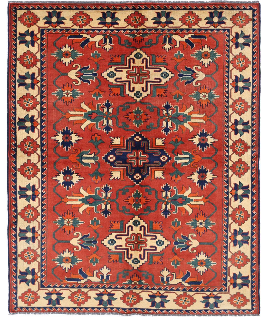 Hand Knotted Afghan Karghai Wool Rug - 4'10'' x 6'3''