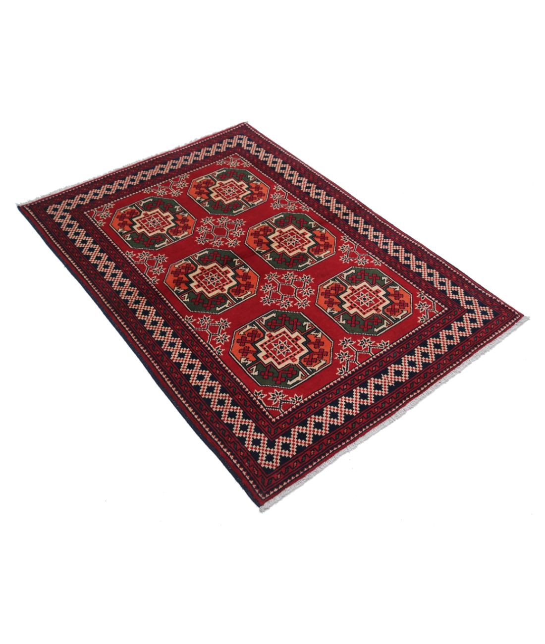 Hand Knotted Afghan Karghai Wool Rug - 3'4'' x 4'8'' 3' 4" X 4' 8" (102 X 142) / Red / Black