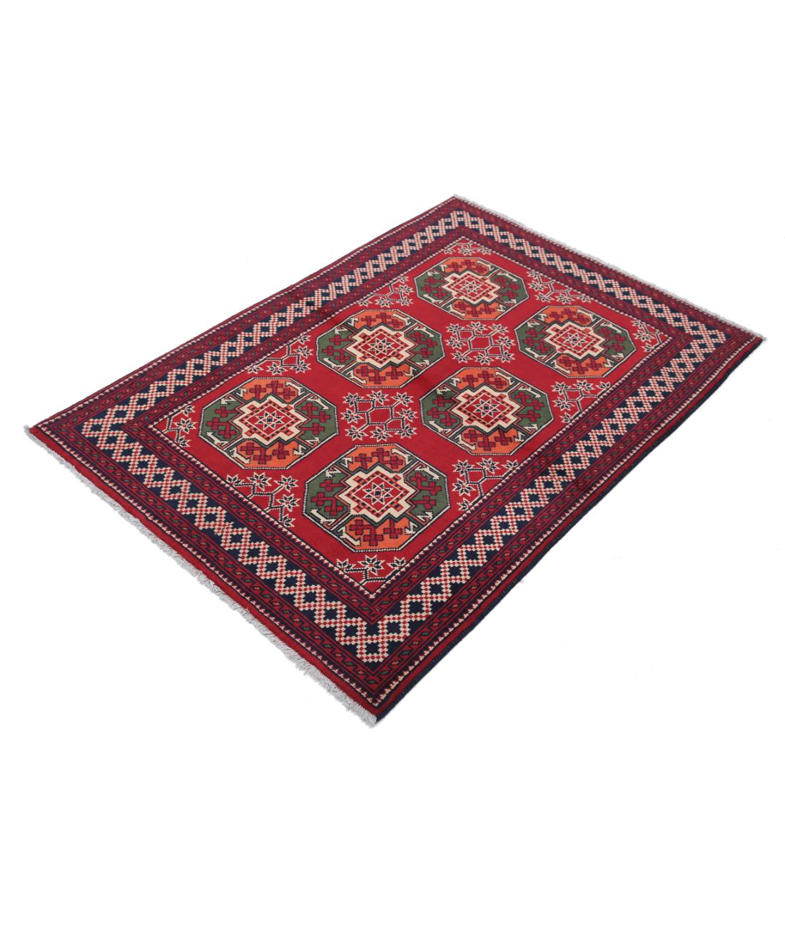Hand Knotted Afghan Karghai Wool Rug - 3'4'' x 4'8'' 3' 4" X 4' 8" (102 X 142) / Red / Black