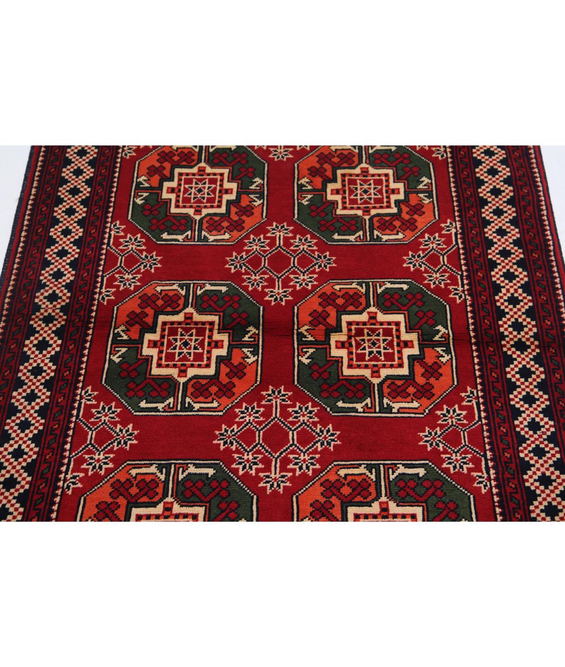 Hand Knotted Afghan Karghai Wool Rug - 3'4'' x 4'8'' 3' 4" X 4' 8" (102 X 142) / Red / Black