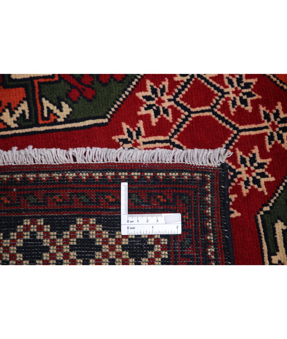 Hand Knotted Afghan Karghai Wool Rug - 3'4'' x 4'8'' 3' 4" X 4' 8" (102 X 142) / Red / Black
