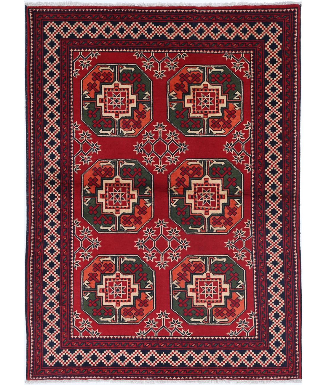 Hand Knotted Afghan Karghai Wool Rug - 3'4'' x 4'8''