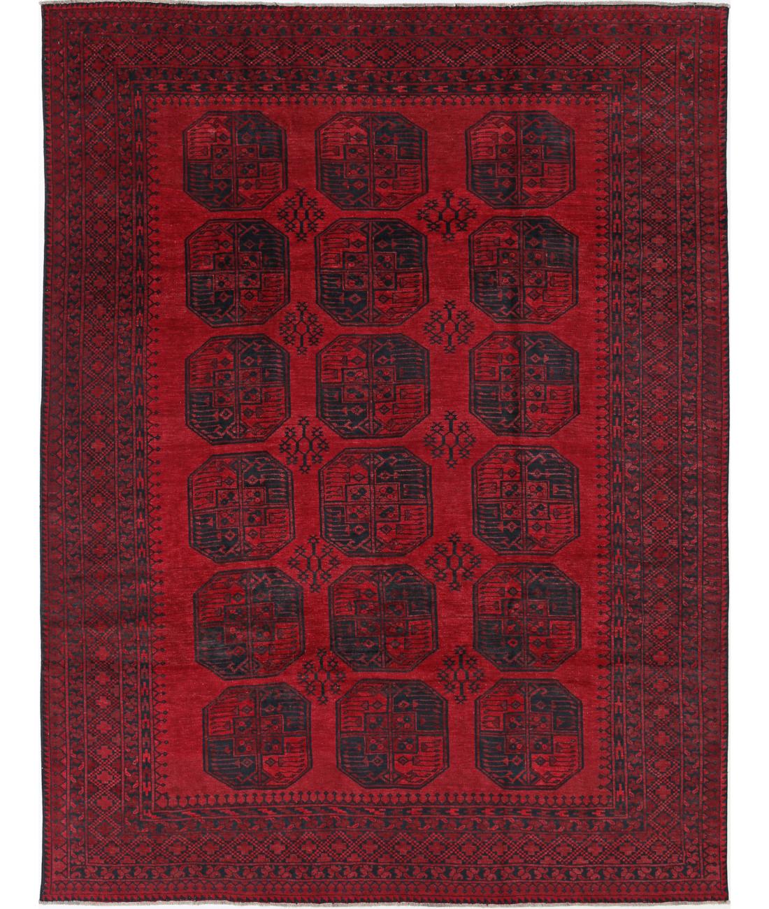 Hand Knotted Afghan Khal Muhammadi Wool Rug - 8&#39;2&#39;&#39; x 10&#39;11&#39;&#39; 8&#39; 2&quot; X 10&#39; 11&quot; (249 X 333) / Red / Black