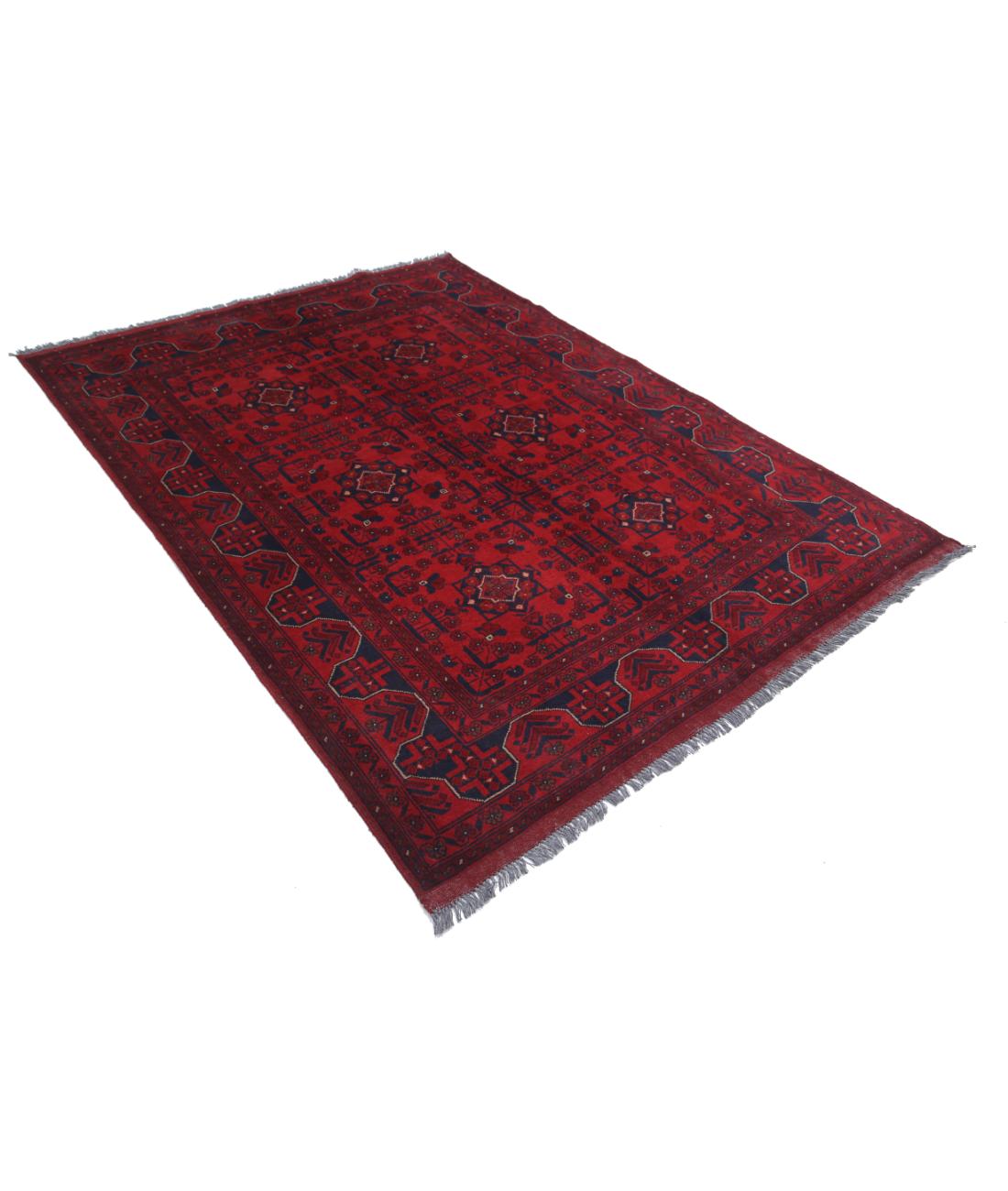 Hand Knotted Afghan Khal Muhammadi Wool Rug - 5'6'' x 7'5'' 5' 6" X 7' 5" (168 X 226) / Red / Blue