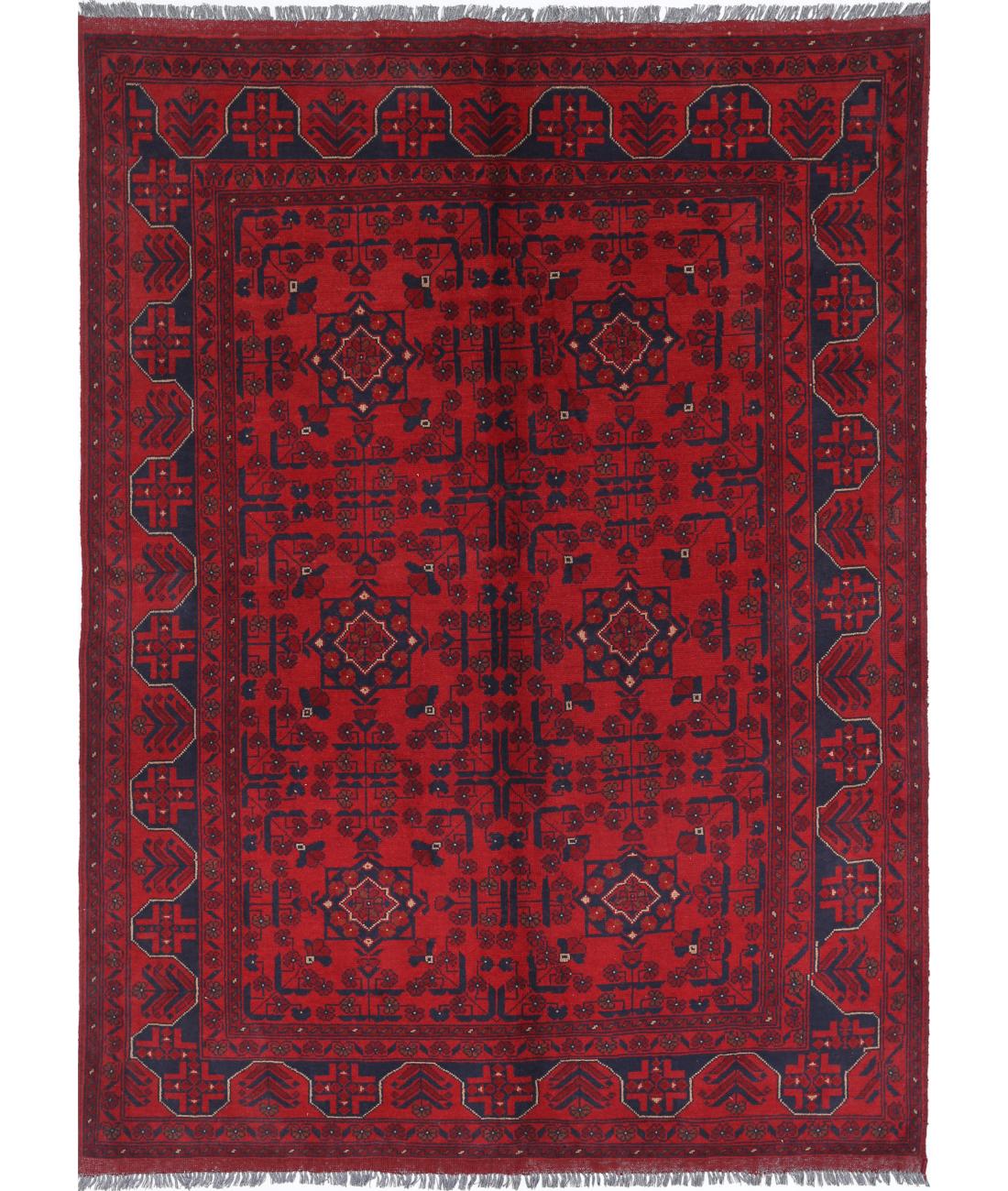 Hand Knotted Afghan Khal Muhammadi Wool Rug - 5&#39;6&#39;&#39; x 7&#39;5&#39;&#39; 5&#39; 6&quot; X 7&#39; 5&quot; (168 X 226) / Red / Blue