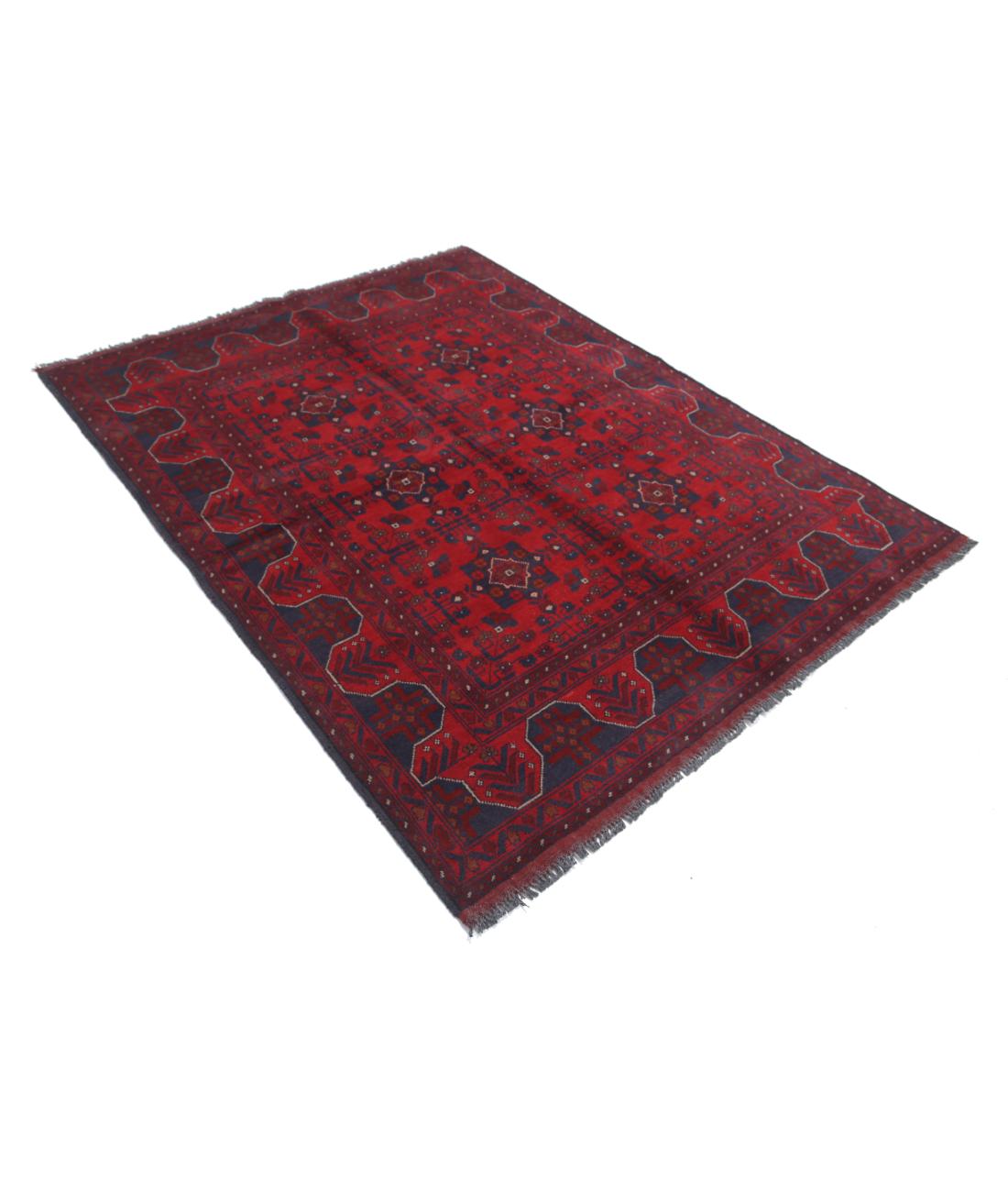 Hand Knotted Afghan Khal Muhammadi Wool Rug - 4'10'' x 6'4'' 4' 10" X 6' 4" (147 X 193) / Red / Blue