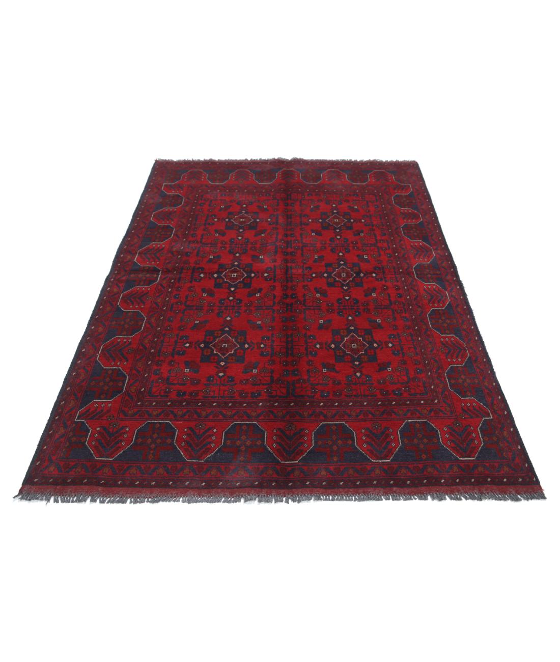 Hand Knotted Afghan Khal Muhammadi Wool Rug - 4'10'' x 6'4'' 4' 10" X 6' 4" (147 X 193) / Red / Blue